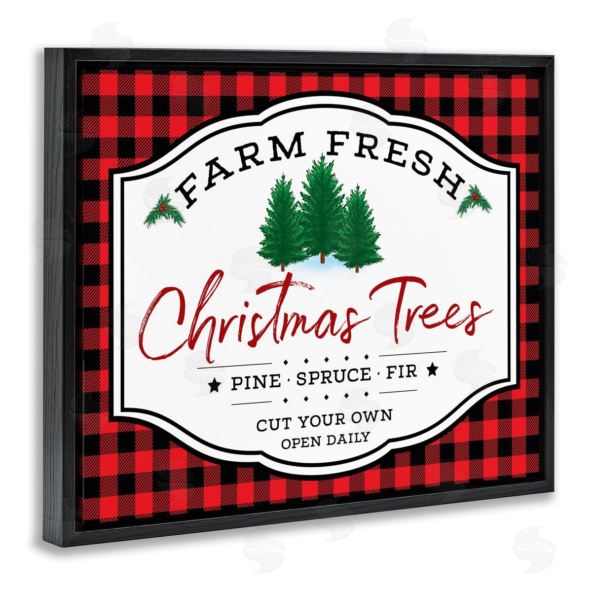 AE Design Farm Fresh Christmas Tree Sign Red Buffalo Plaid Black Floater Frame Canvas Art