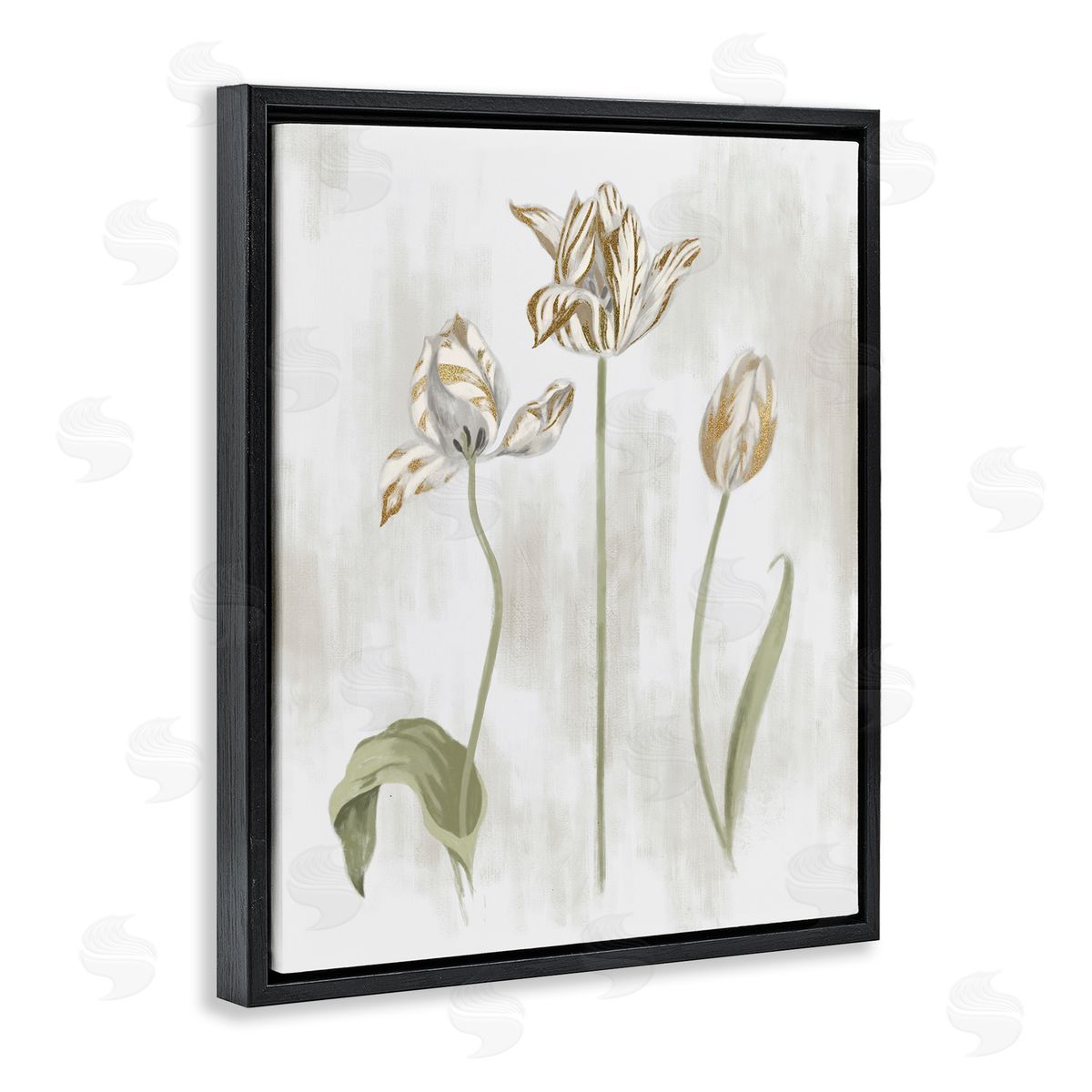 Stupell Studio Golden Irises Blooming over Neutral Beige Black Floater Frame Canvas Art