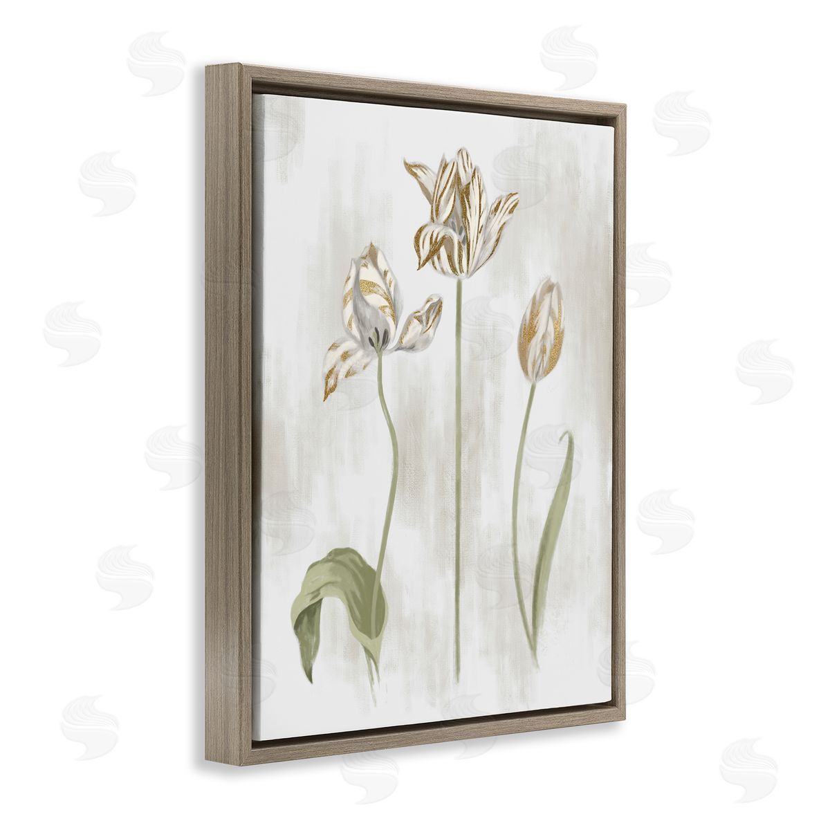 Stupell Studio Golden Irises Blooming over Neutral Beige Brown Floater Frame Canvas Art