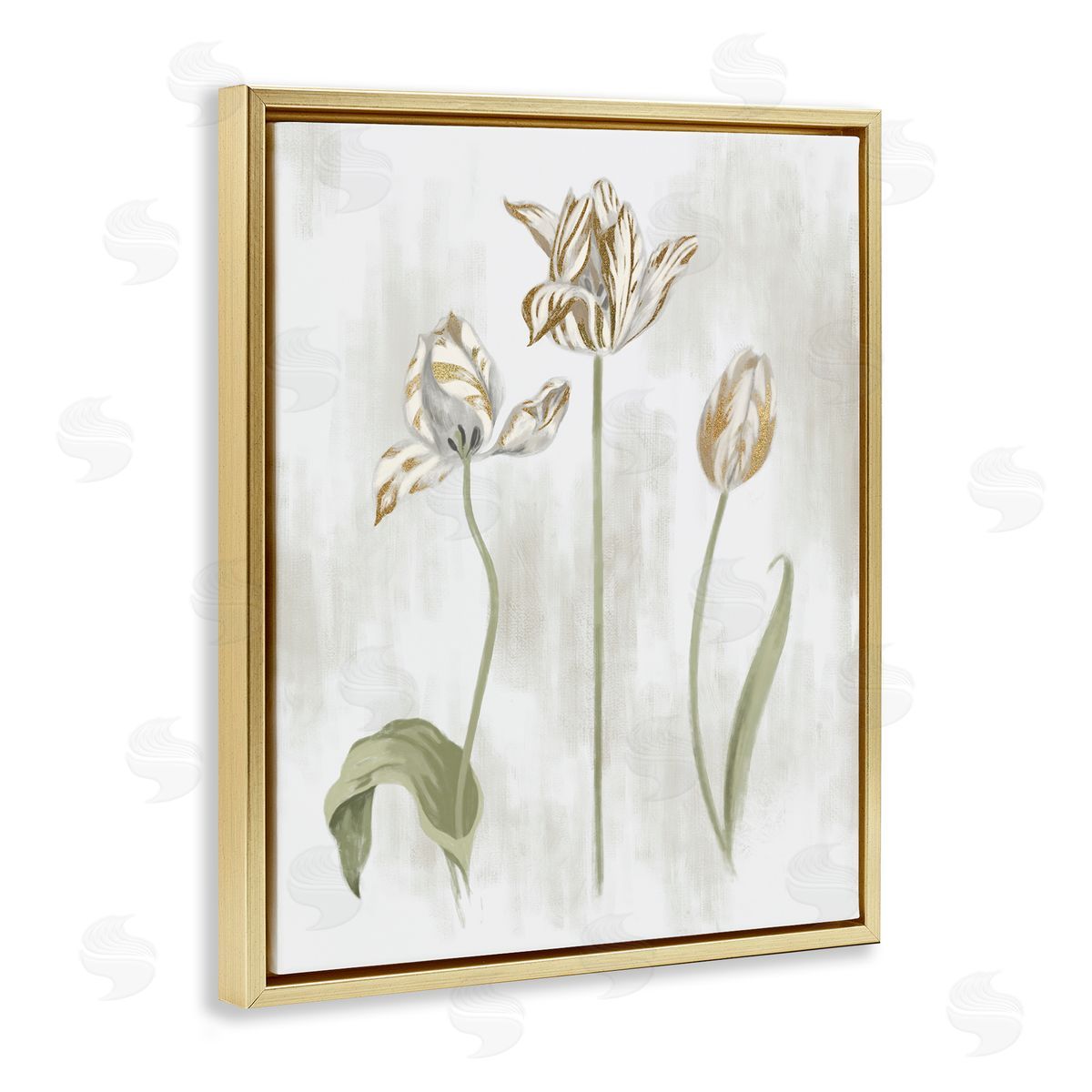 Stupell Studio Golden Irises Blooming over Neutral Beige Gold Floater Frame Canvas Art