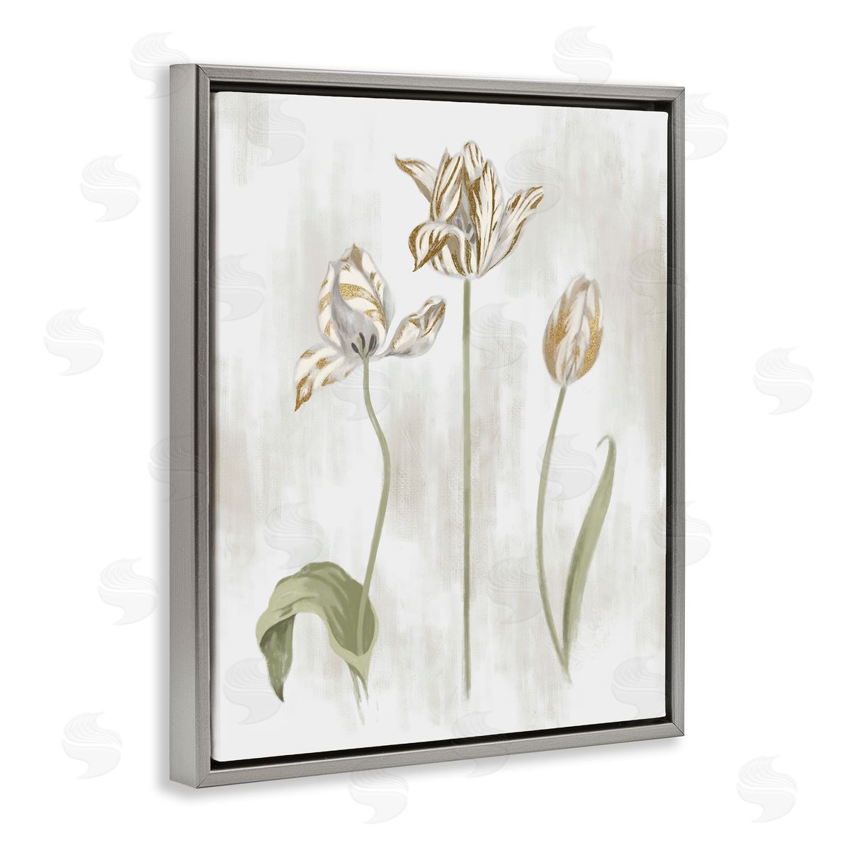 Stupell Studio Golden Irises Blooming over Neutral Beige Gray Floater Frame Canvas Art