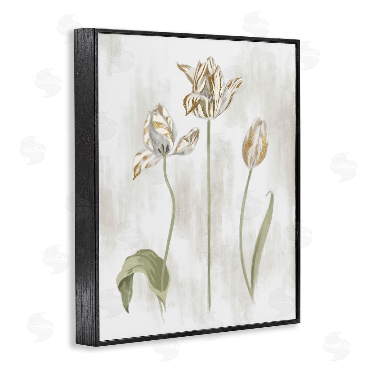 Stupell Studio Golden Irises Blooming over Neutral Beige Black Framed Giclee Wall Art