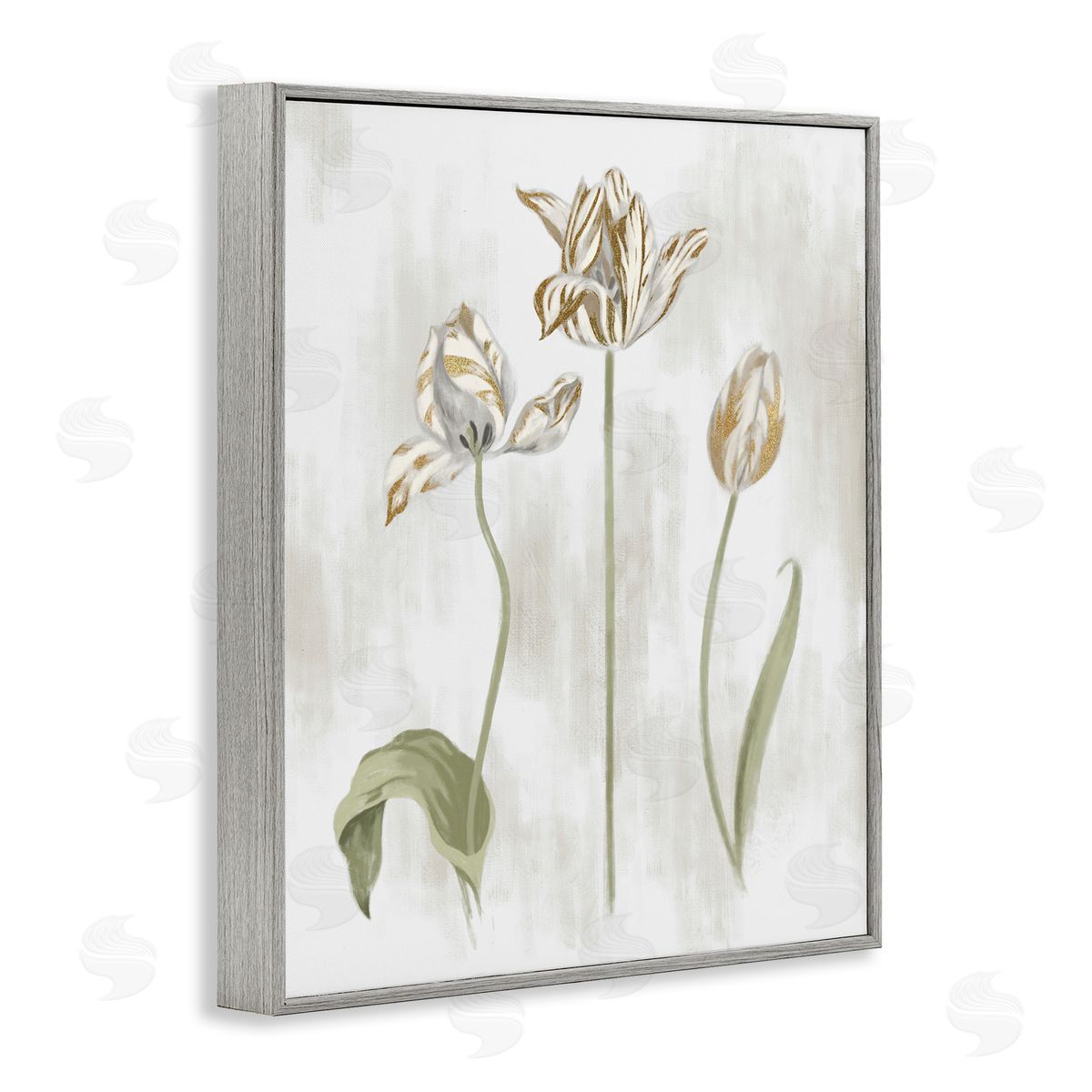 Stupell Studio Golden Irises Blooming over Neutral Beige Gray Framed Giclee Wall Art