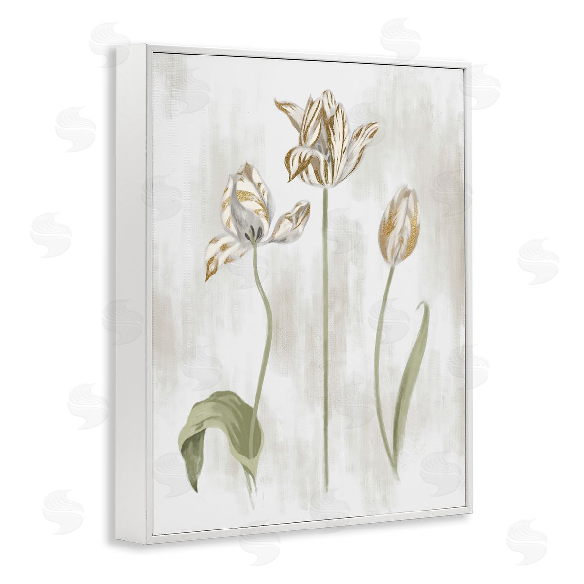 Stupell Studio Golden Irises Blooming over Neutral Beige White Framed Giclee Wall Art
