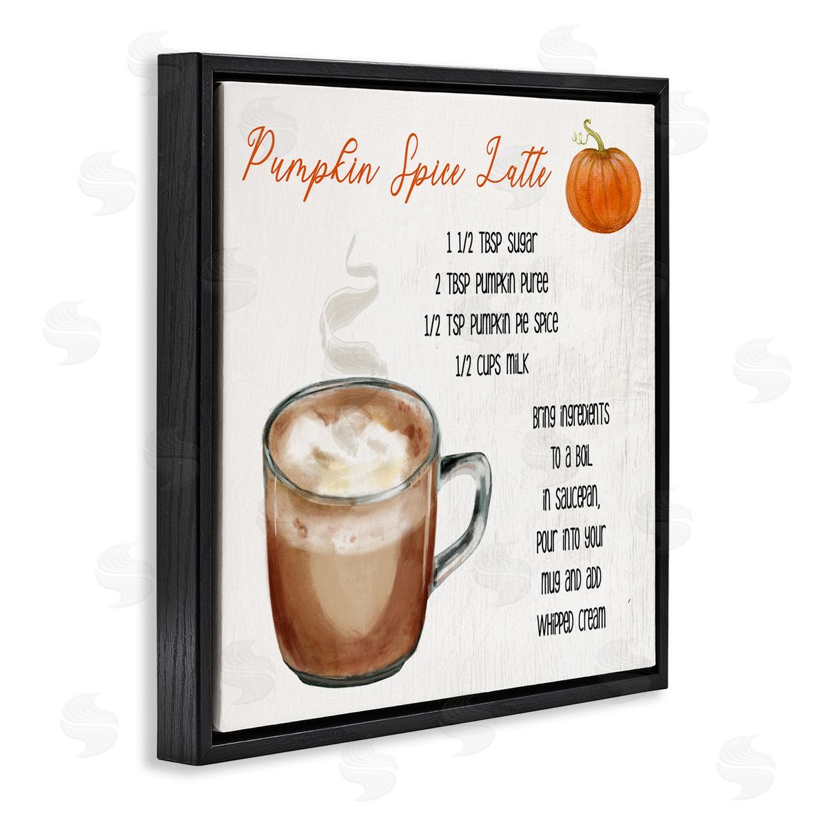 Stupell Studio Pumpkin Spice Latte Farmhouse Coffee Recipe Black Floater Frame Canvas Art