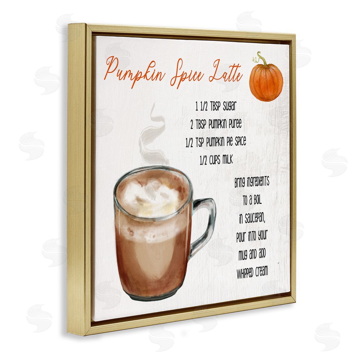Stupell Studio Pumpkin Spice Latte Farmhouse Coffee Recipe Gold Floater Frame Canvas Art