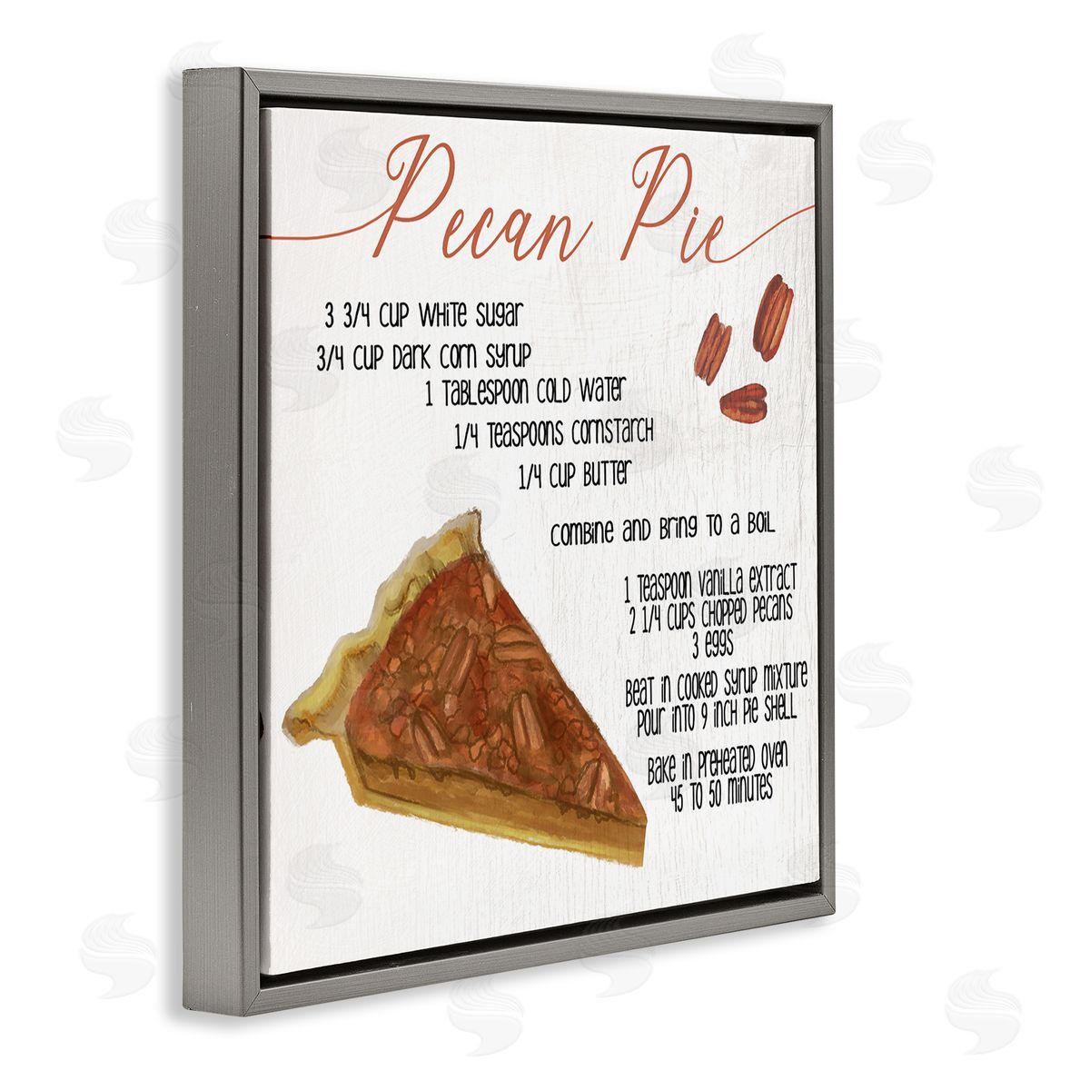 Stupell Studio Charming Pecan Pie Recipe Autumn Harvest Dessert Gray Floater Frame Canvas Art