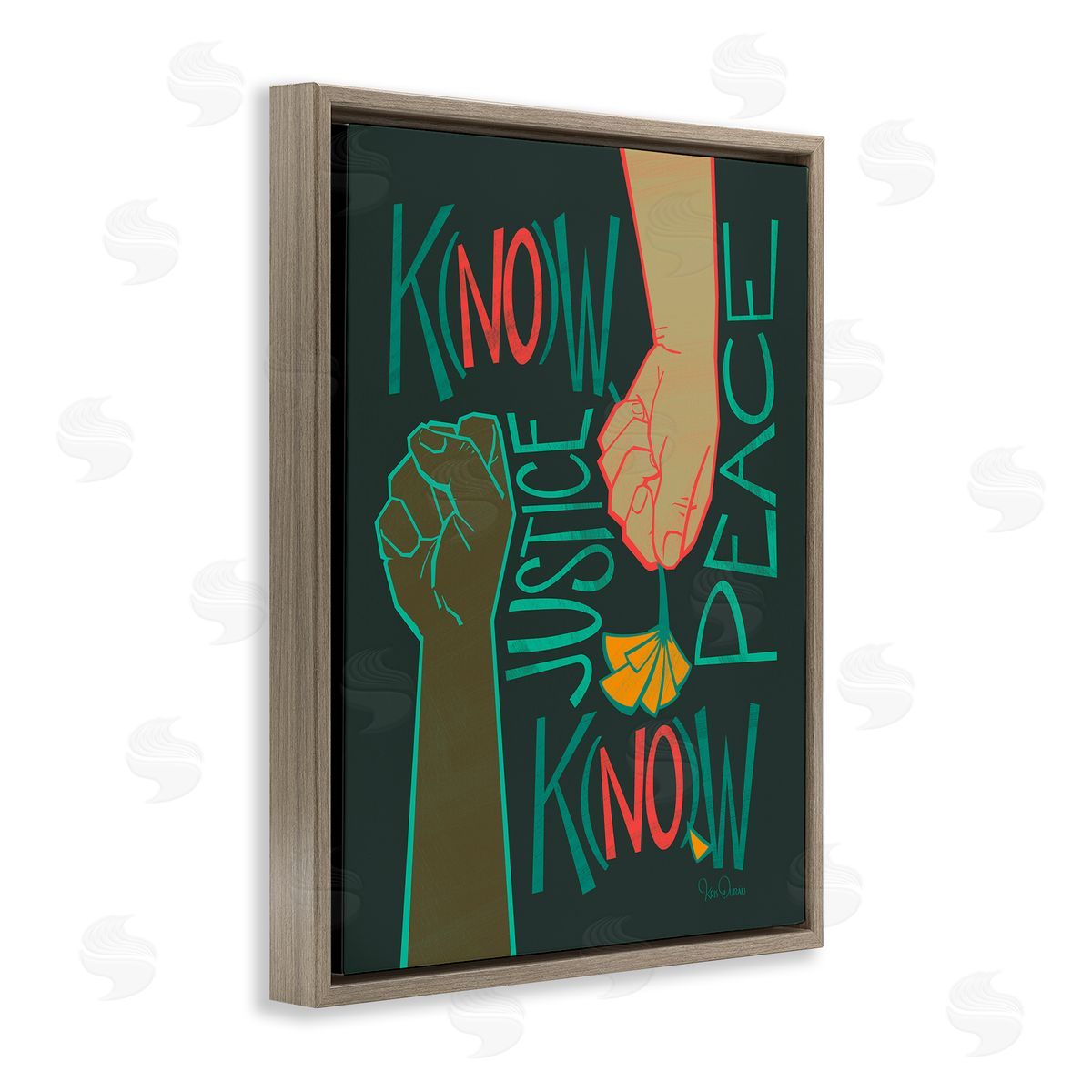 Kris Duran Know Justice, Know Peace Hands In Social Statement Brown Floater Frame Canvas Art