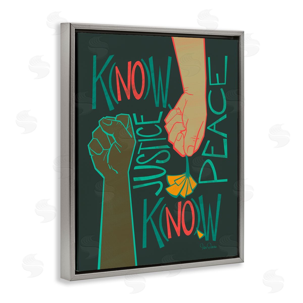 Kris Duran Know Justice, Know Peace Hands In Social Statement Gray Floater Frame Canvas Art