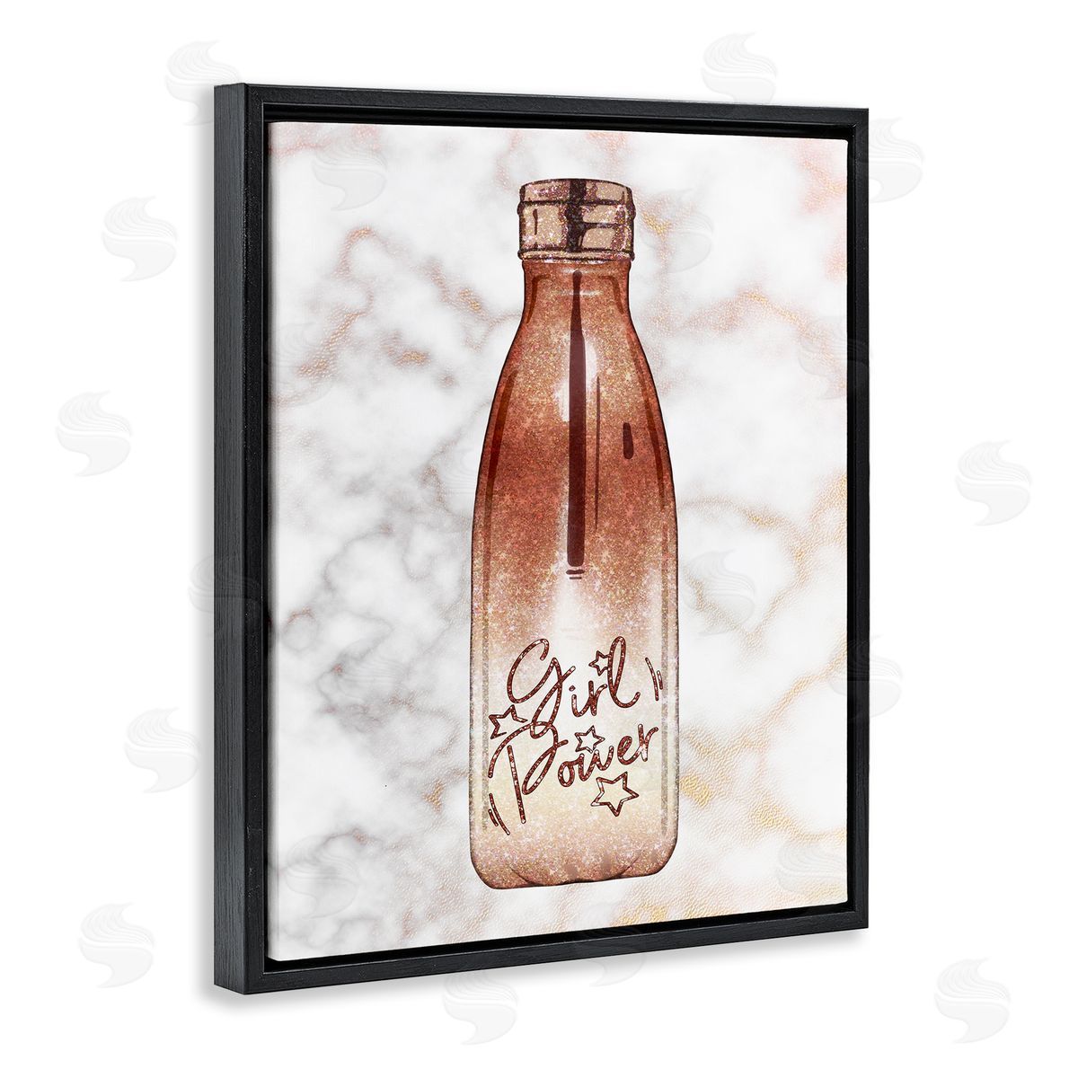 Ziwei Li Girl Power Quote Fashion Bottle over Marble Black Floater Frame Canvas Art