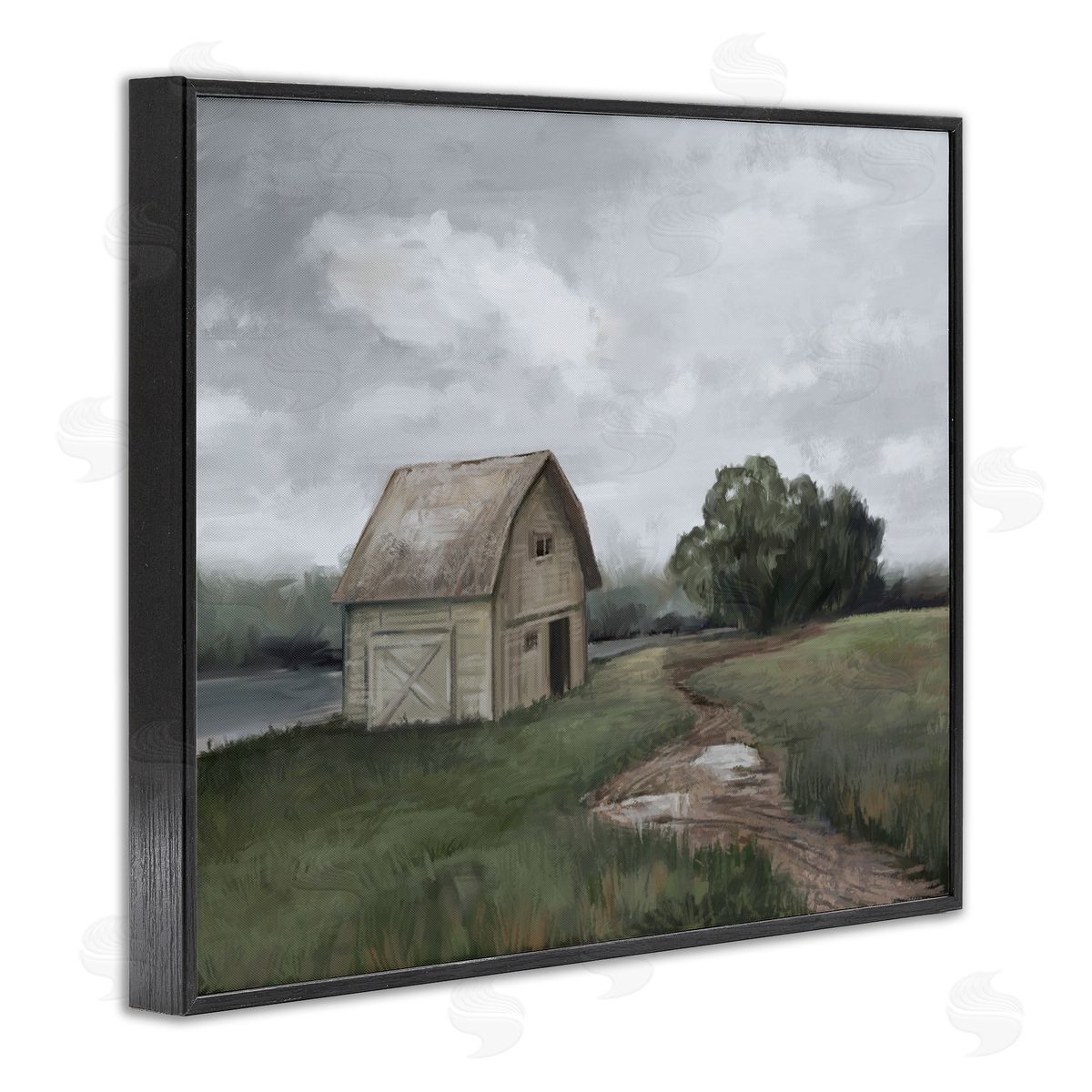Ziwei Li Cloudy Barn Side Landscape Darkened Meadow  Black Framed Giclee Wall Art