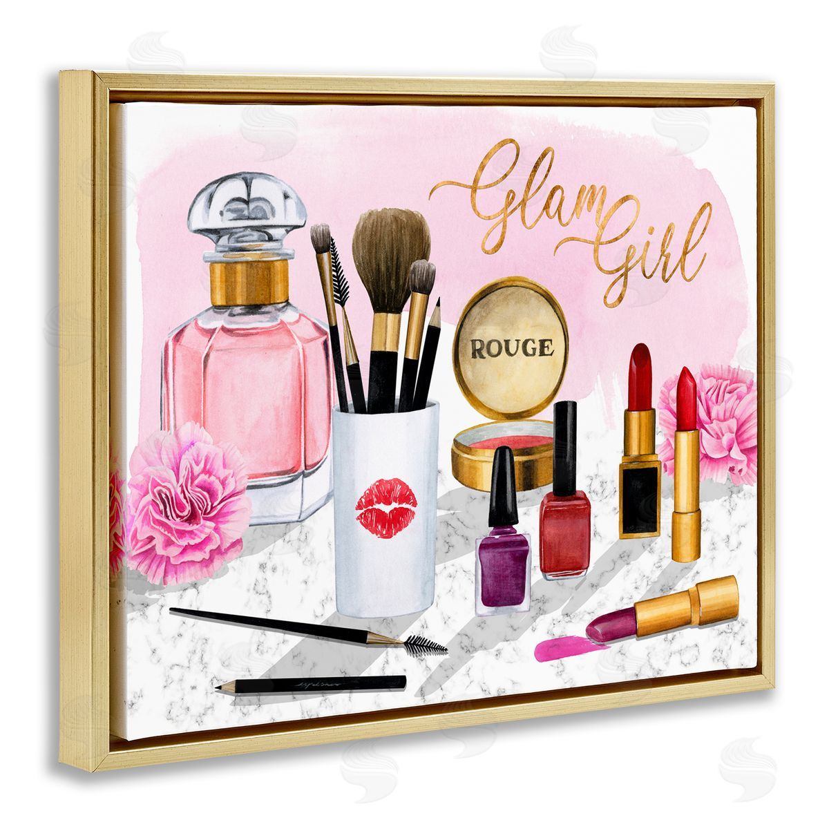 Grace Popp Glam Girl Phrase with Fashion Cosmetic Accessories Gold Floater Frame Canvas Art