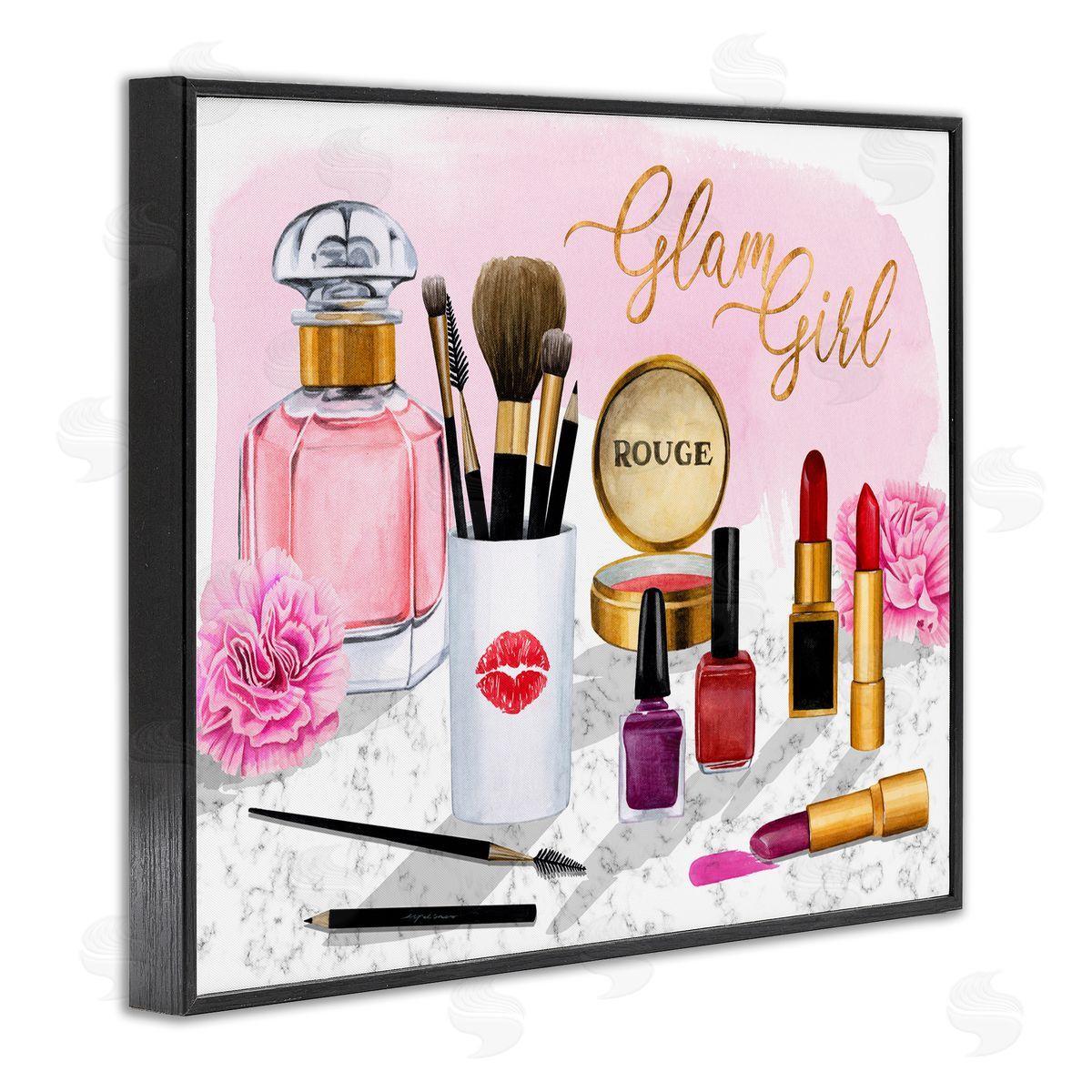 Grace Popp Glam Girl Phrase with Fashion Cosmetic Accessories Black Framed Giclee Wall Art