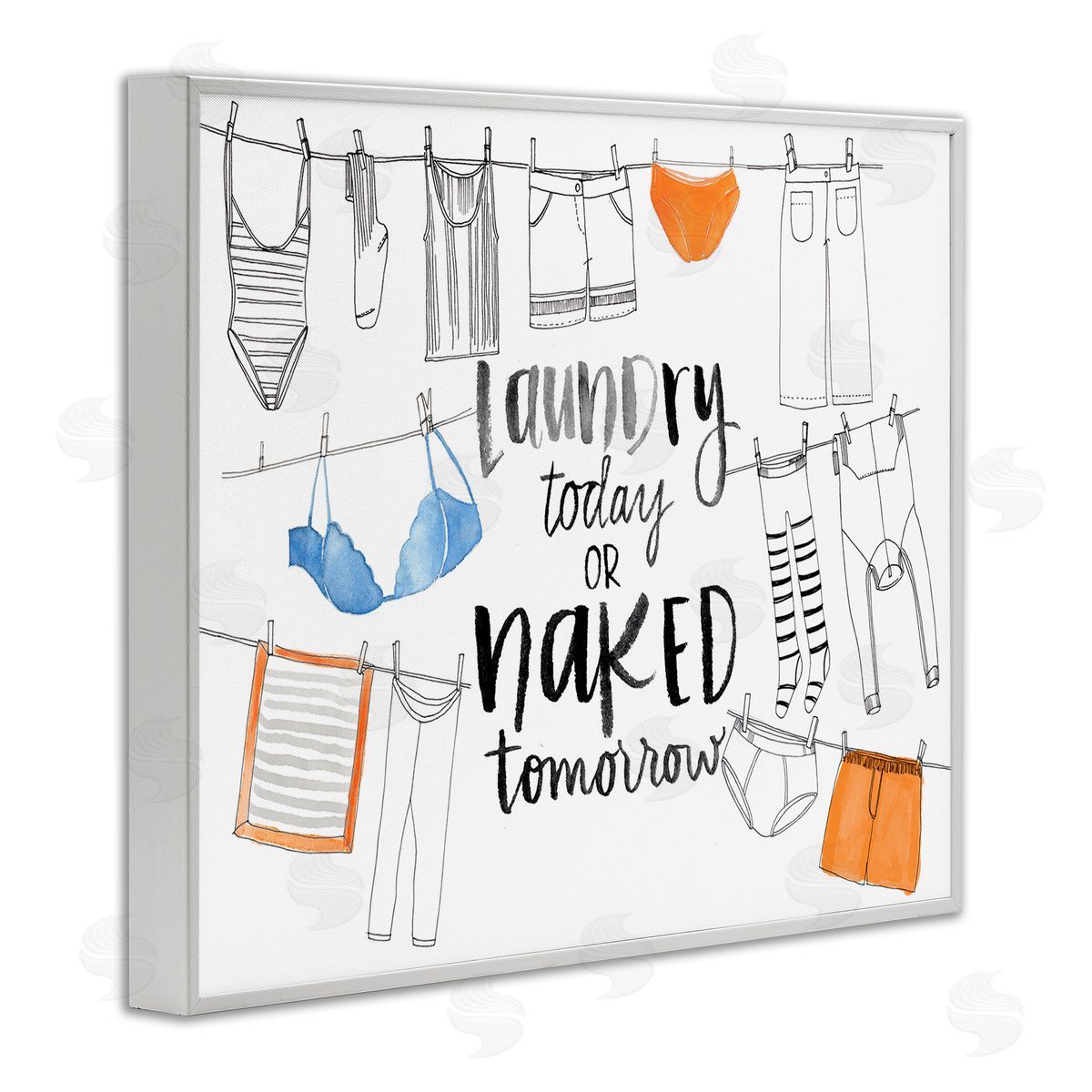 Jennifer Paxton Parker Laundry Today Naked Tomorrow Phrase Vintage Clothesline White Framed Giclee Wall Art