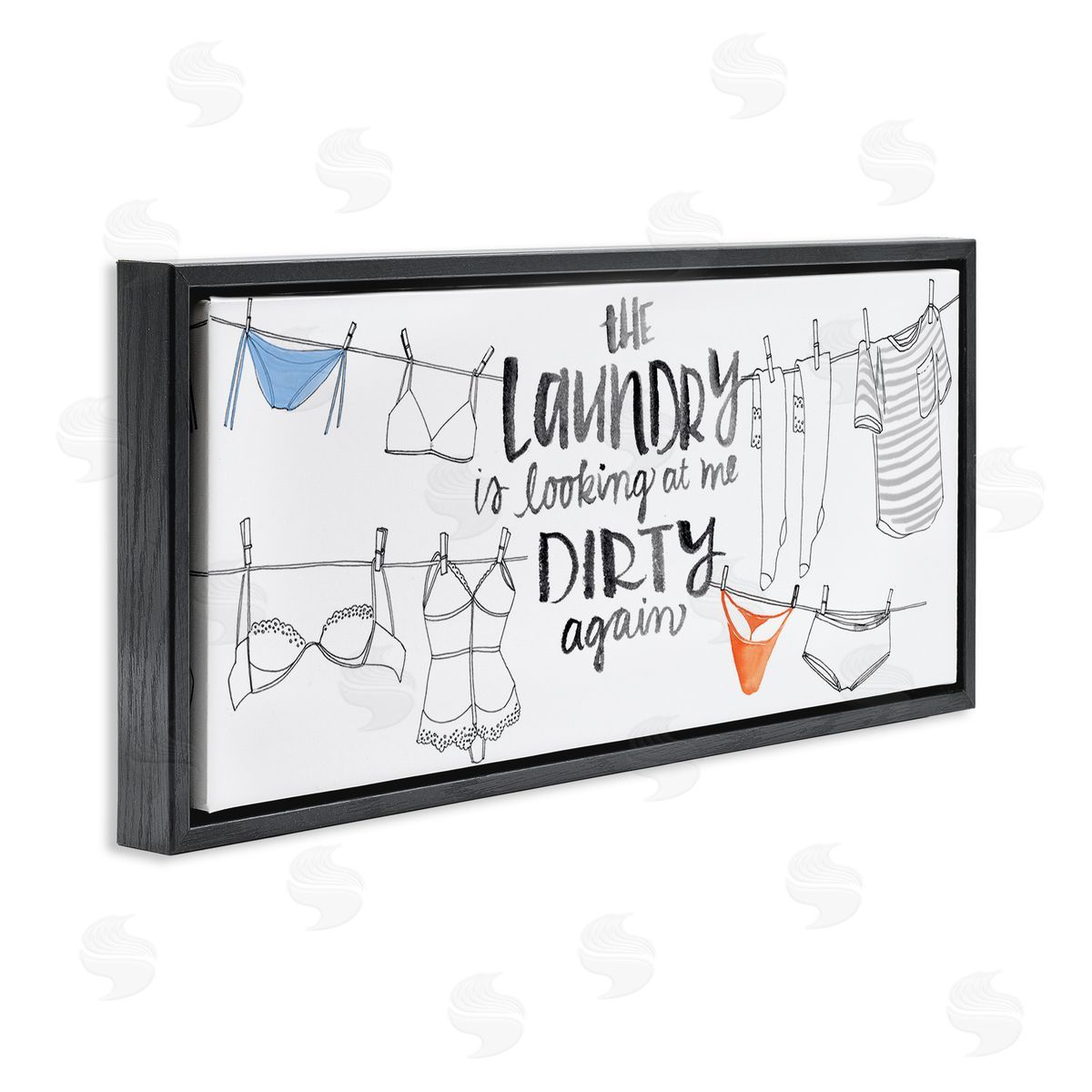 Jennifer Paxton Parker Laundry Looking at Me Dirty Phrase Vintage Clothesline Humor Black Floater Frame Canvas Art
