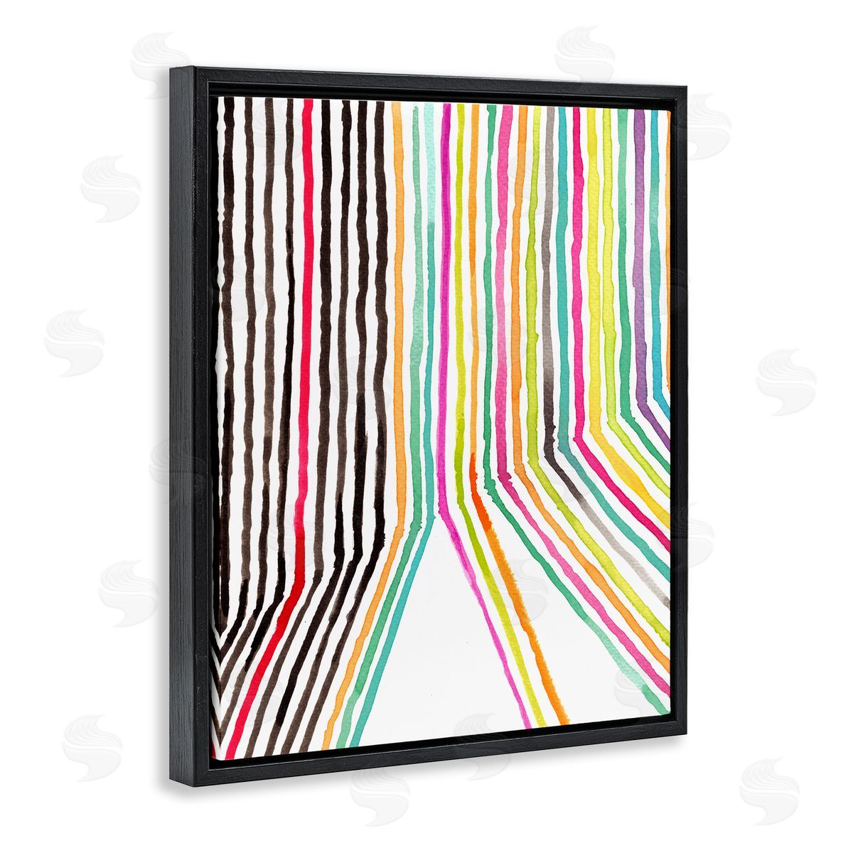 Elvira Errico Asymmetrical Line Breaks Between Fold Vibrant Rainbow Black Floater Frame Canvas Art