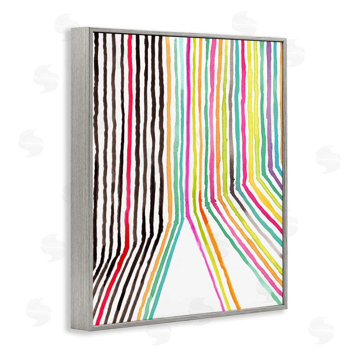 Elvira Errico Asymmetrical Line Breaks Between Fold Vibrant Rainbow Gray Framed Giclee Wall Art