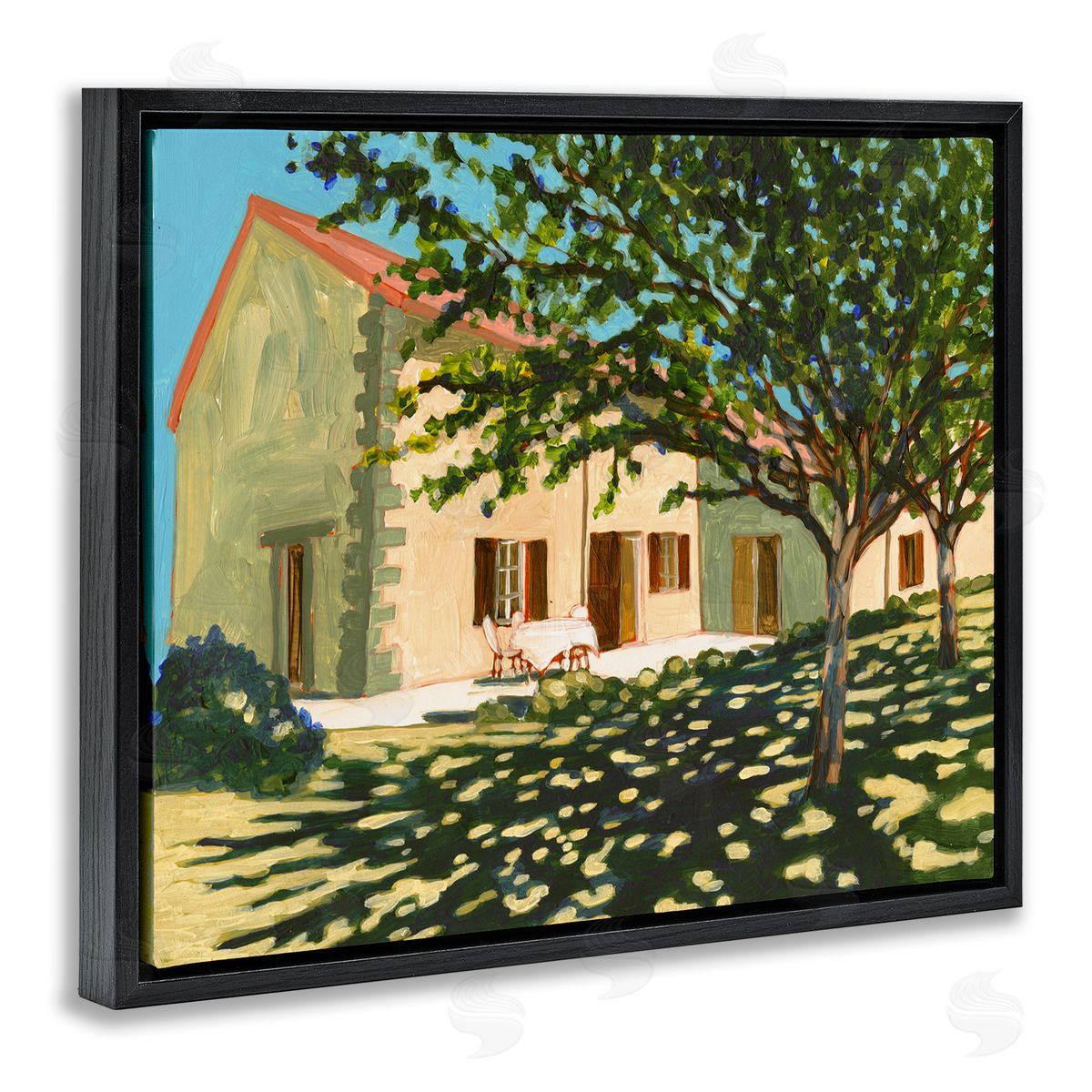 Bart E. Slyp Countryside Home Garden Landscape Tree Shade Black Floater Frame Canvas Art