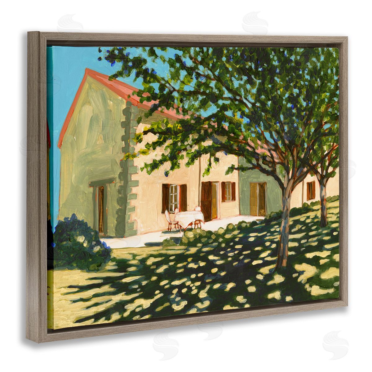 Bart E. Slyp Countryside Home Garden Landscape Tree Shade Brown Floater Frame Canvas Art