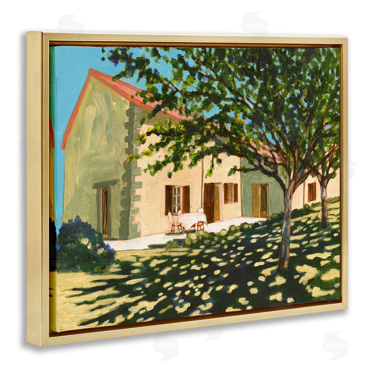 Bart E. Slyp Countryside Home Garden Landscape Tree Shade Gold Floater Frame Canvas Art