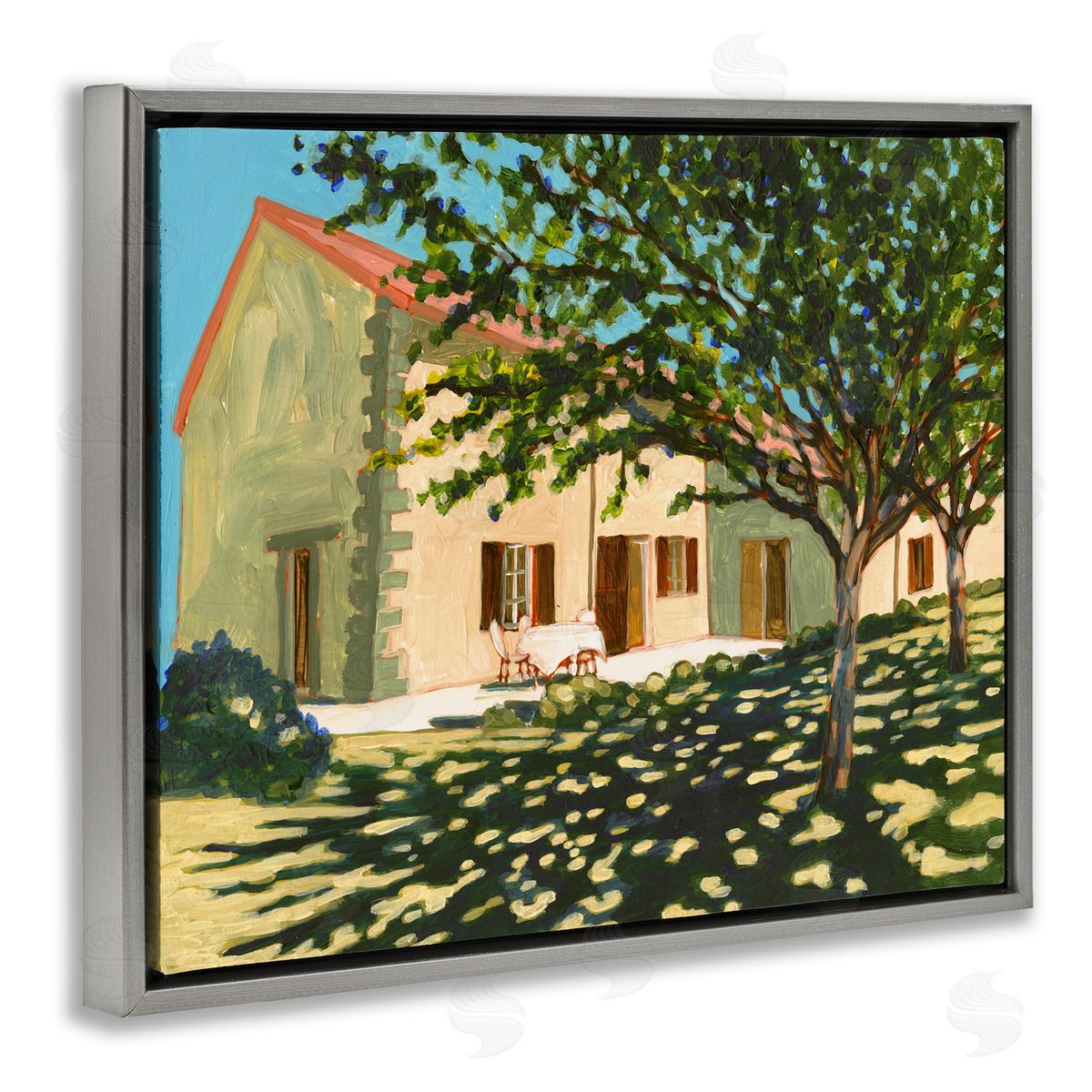 Bart E. Slyp Countryside Home Garden Landscape Tree Shade Gray Floater Frame Canvas Art