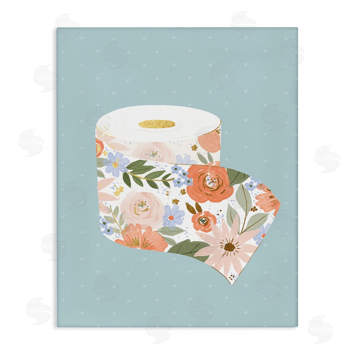 Loni Harris Spring Floral Print Toilet Paper over Blue Canvas Wall Art