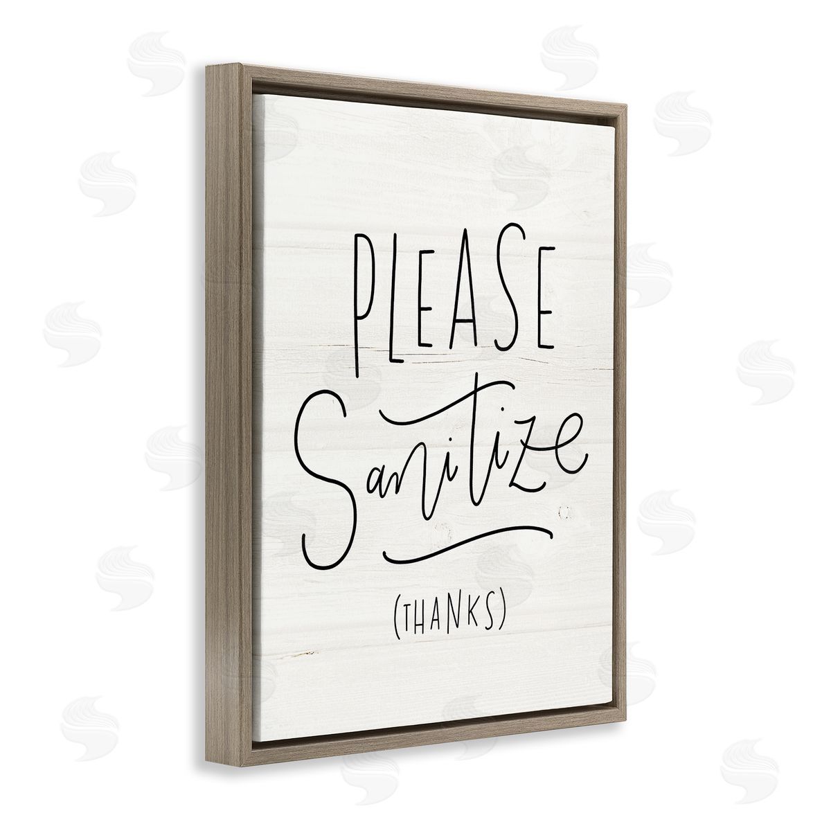Loni Harris Please Sanitize Phrase Minimal Rustic Text Brown Floater Frame Canvas Art