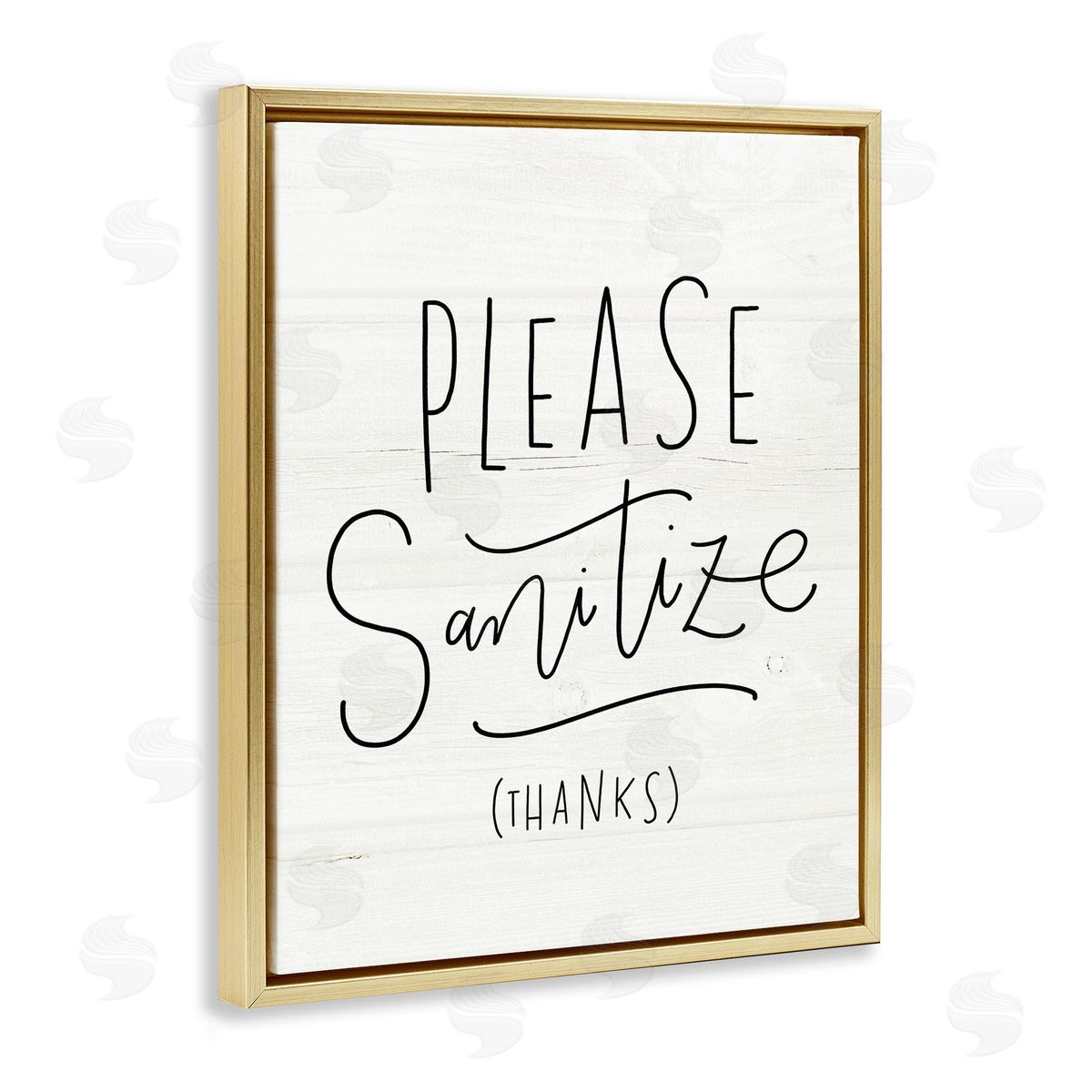 Loni Harris Please Sanitize Phrase Minimal Rustic Text Gold Floater Frame Canvas Art