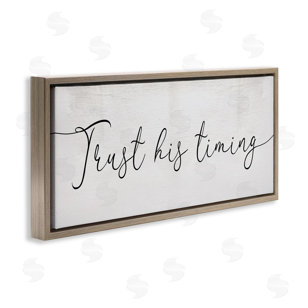 Stupell Studio Trust His Timing Phrase Elegant Cursive Typography Brown Floater Frame Canvas Art