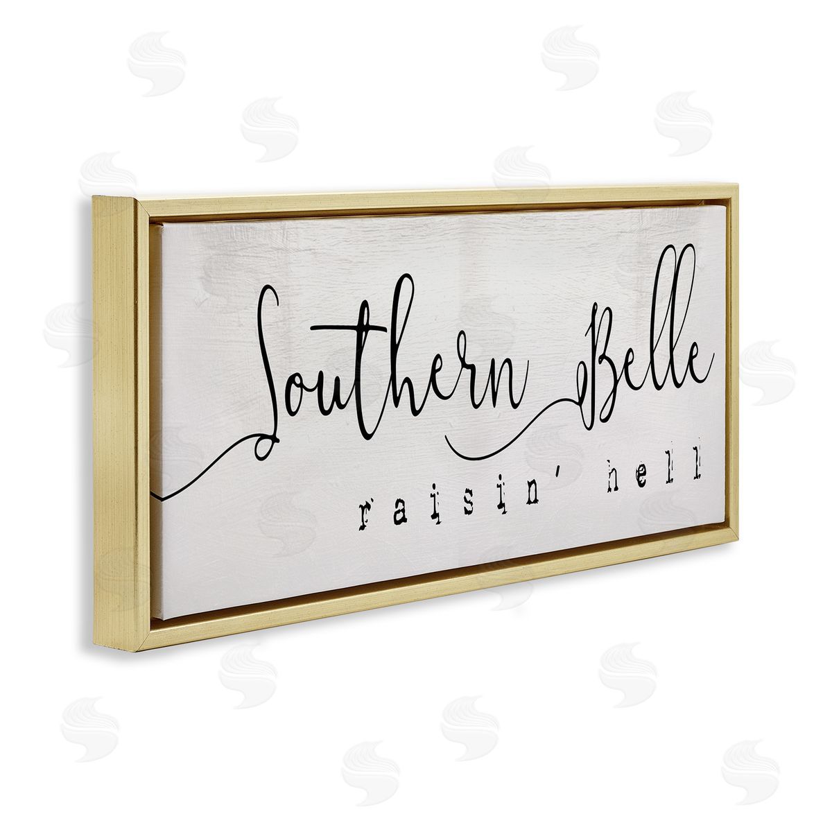 Stupell Studio Southern Belle Raisin' Hell Phrase Charming Humor Gold Floater Frame Canvas Art