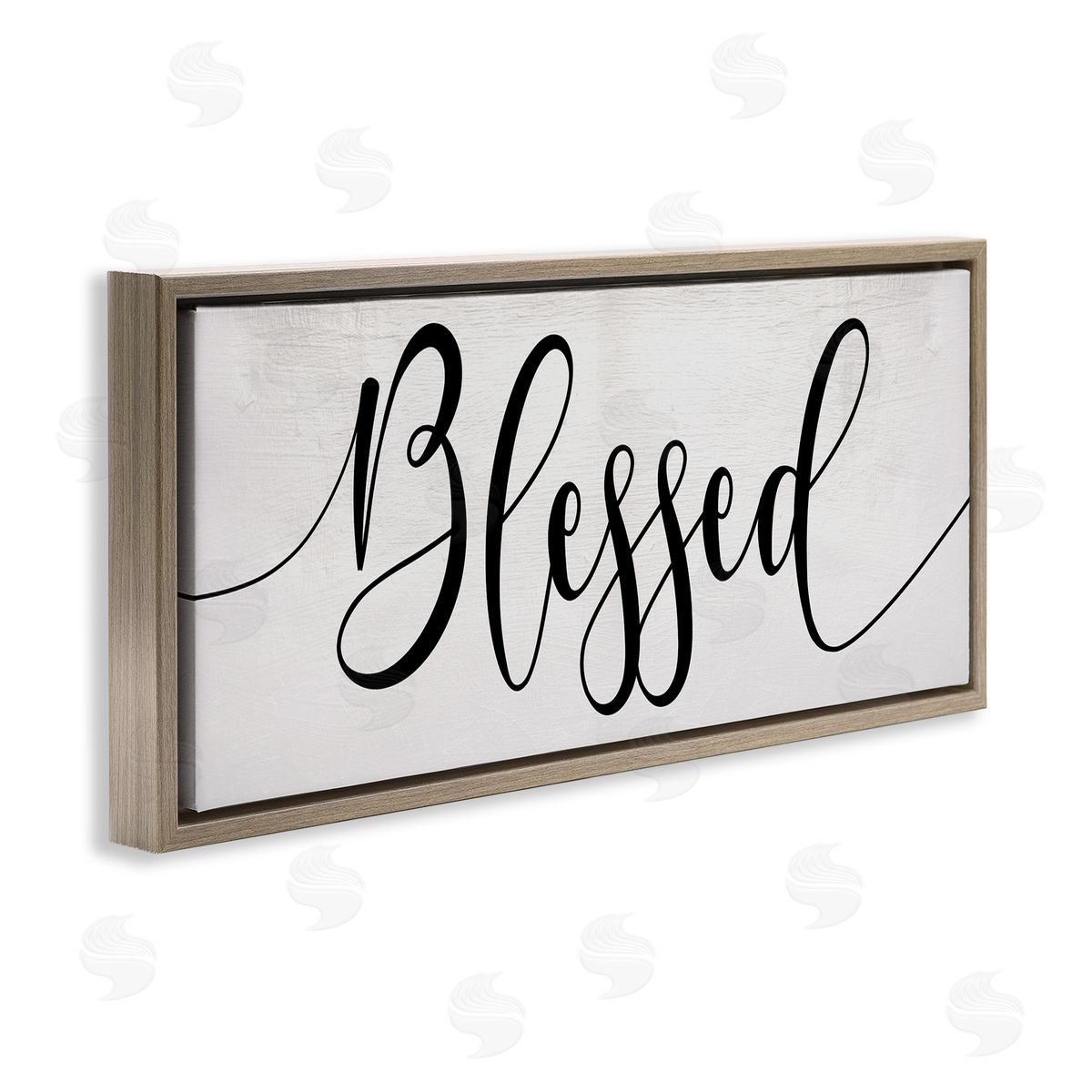 Stupell Studio Blessed Phrase Bold Cursive Faith Based Typography Brown Floater Frame Canvas Art