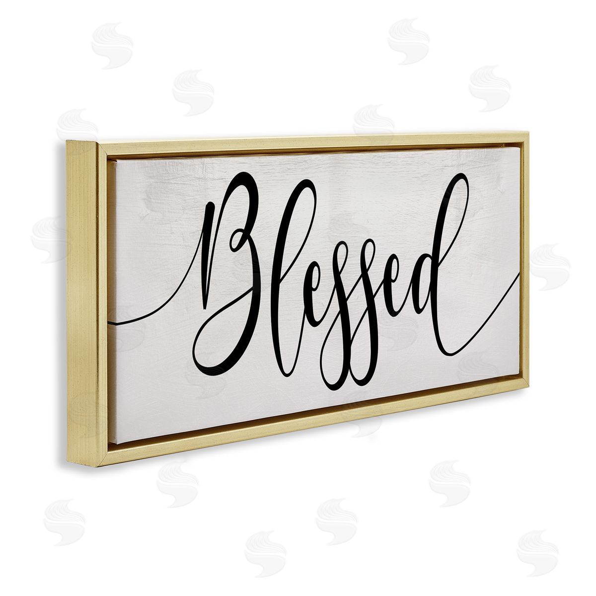 Stupell Studio Blessed Phrase Bold Cursive Faith Based Typography Gold Floater Frame Canvas Art
