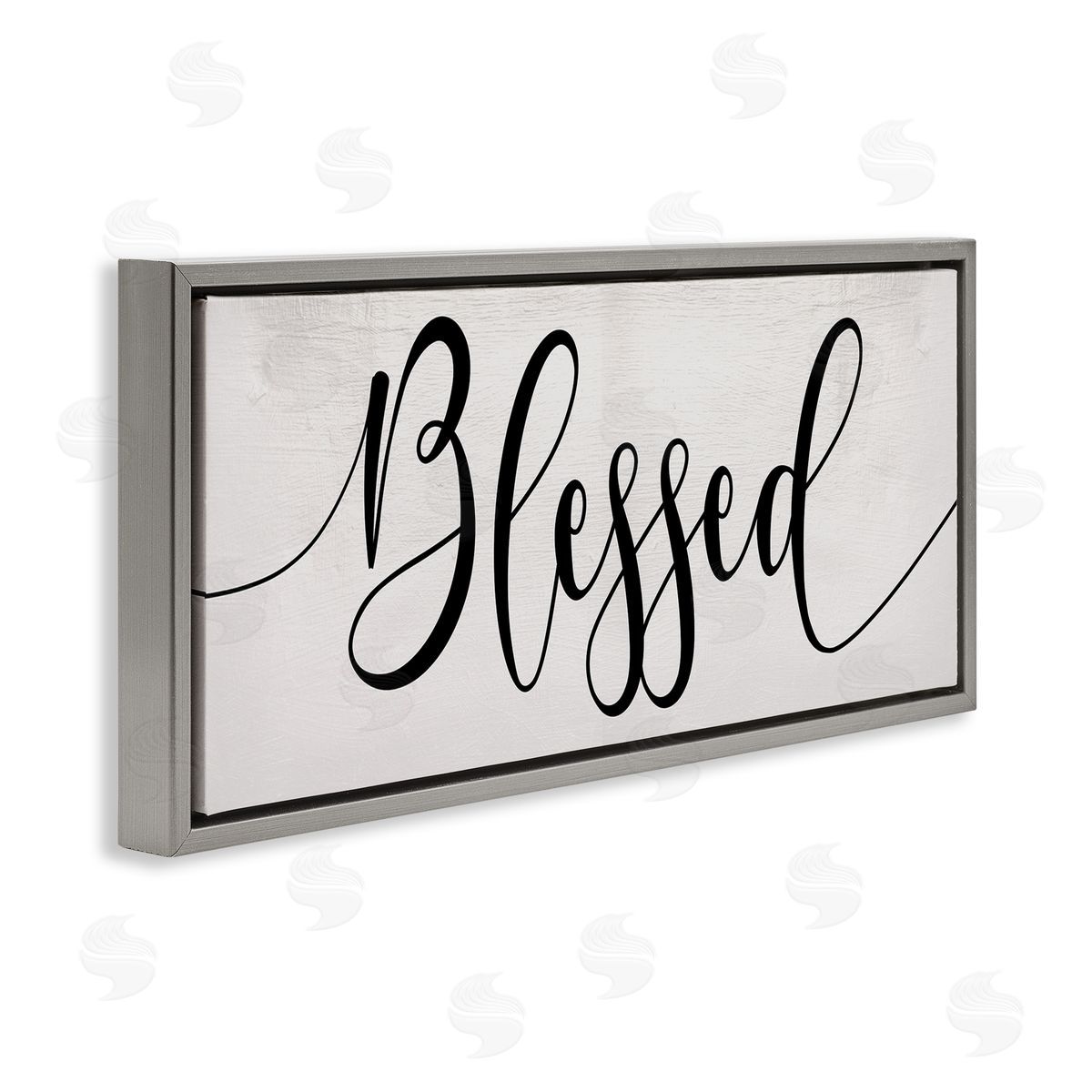 Stupell Studio Blessed Phrase Bold Cursive Faith Based Typography Gray Floater Frame Canvas Art