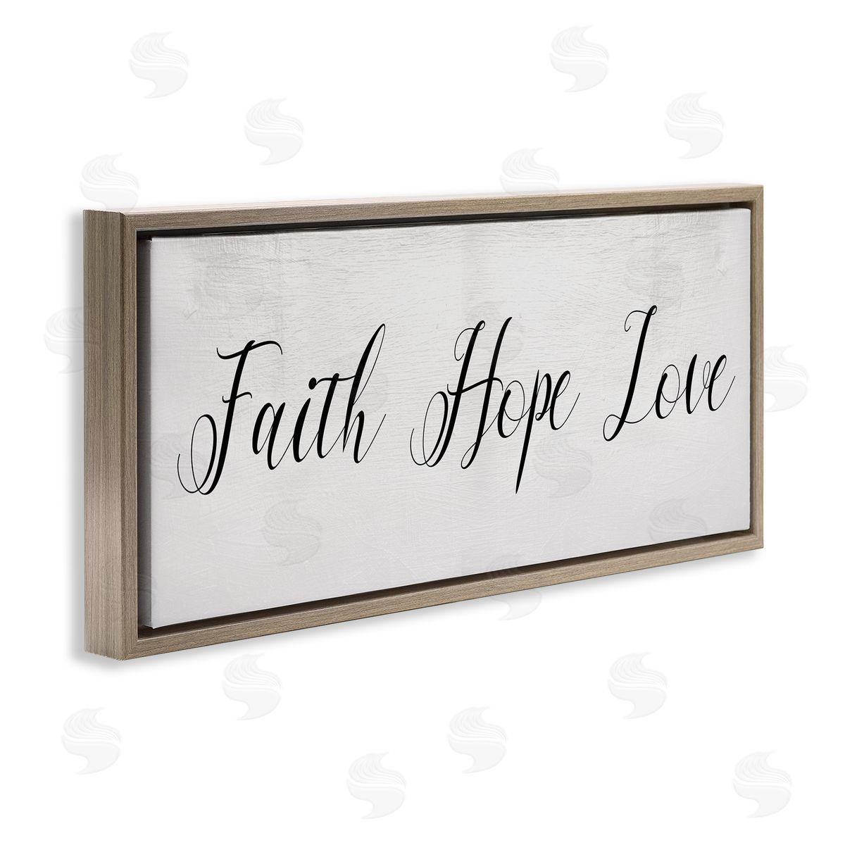 Stupell Studio Faith Hope Love Phrase Minimal Elegant Text Brown Floater Frame Canvas Art