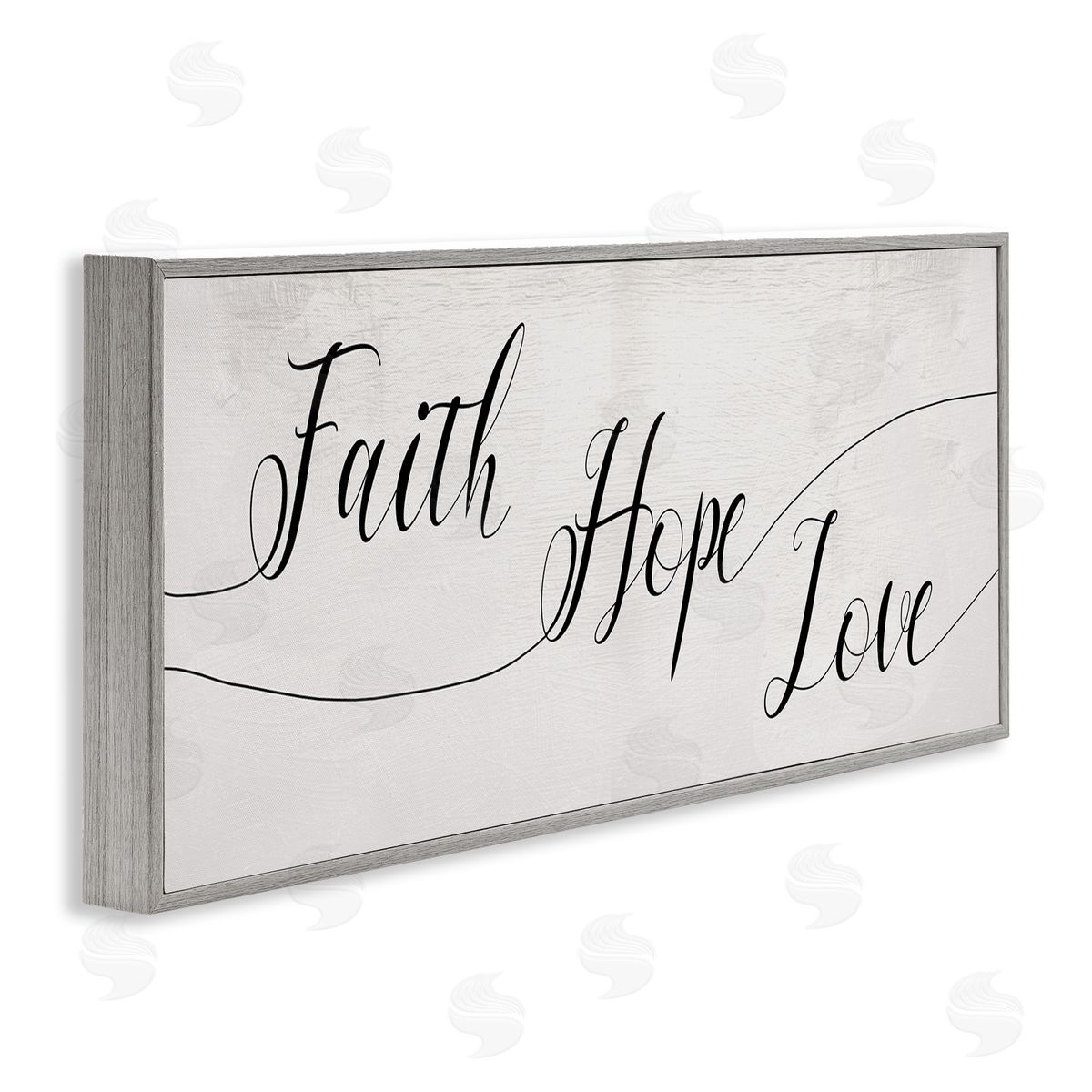 Stupell Studio Faith Hope Love Phrase with Whimsical Linework Typography Gray Framed Giclee Wall Art