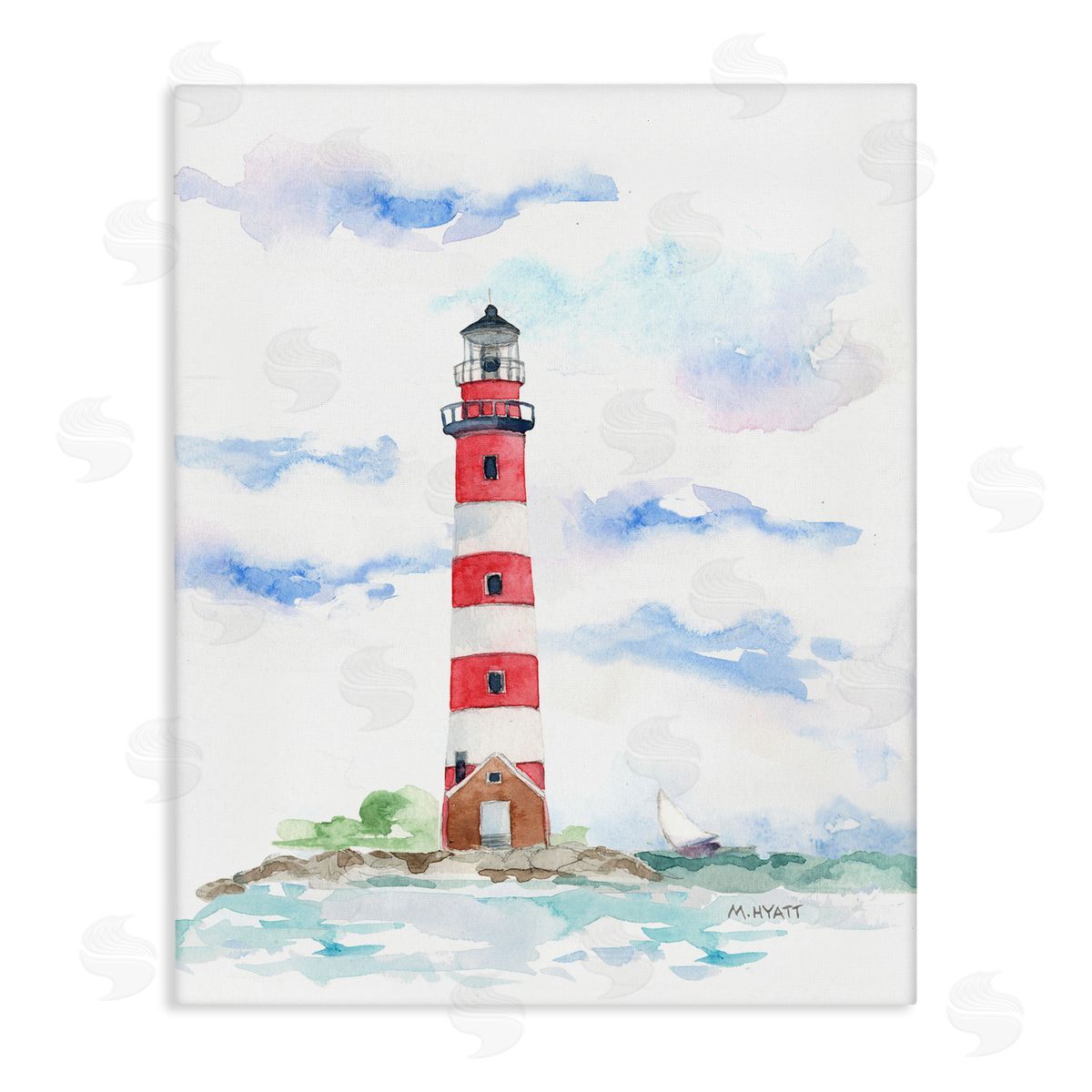 Melissa Hyatt Red Stripe Lighthouse Soft Coastal Landscape Canvas Wall Art