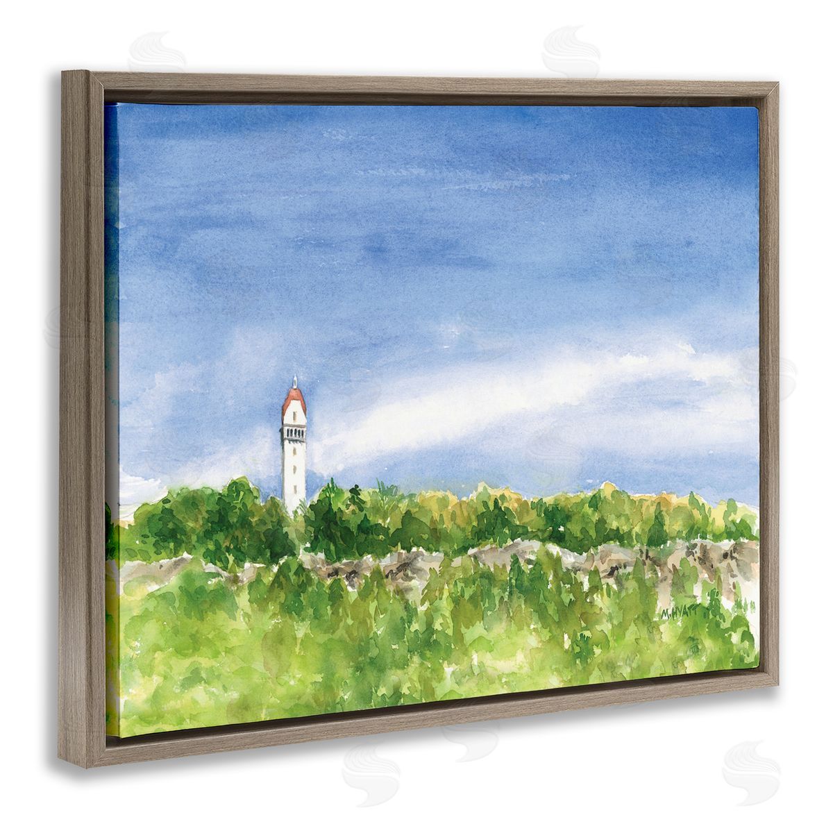 Melissa Hyatt Heublein Tower Forest Overlook Soft Watercolor Landscape Brown Floater Frame Canvas Art