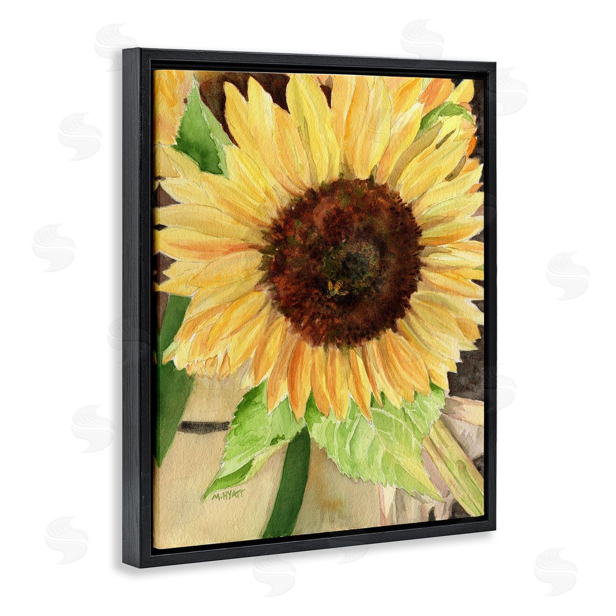 Melissa Hyatt Summer Sunflower with Yellow Honey Bee Detail Black Floater Frame Canvas Art