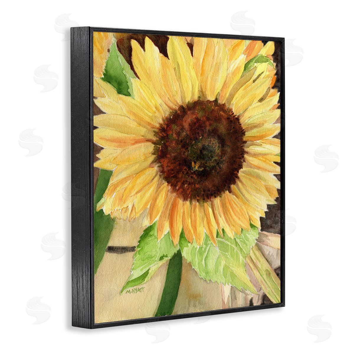 Melissa Hyatt Summer Sunflower with Yellow Honey Bee Detail Black Framed Giclee Wall Art
