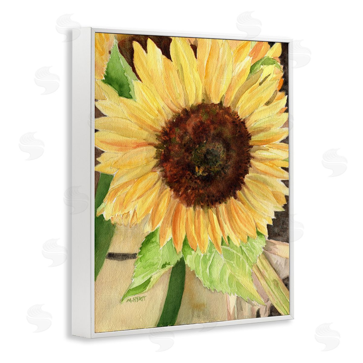 Melissa Hyatt Summer Sunflower with Yellow Honey Bee Detail White Framed Giclee Wall Art