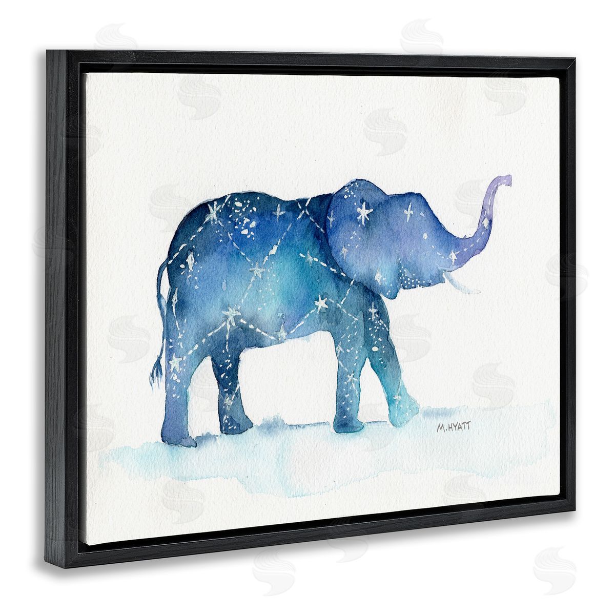 Melissa Hyatt Elephant March with Abstract Night Sky Constellation Black Floater Frame Canvas Art