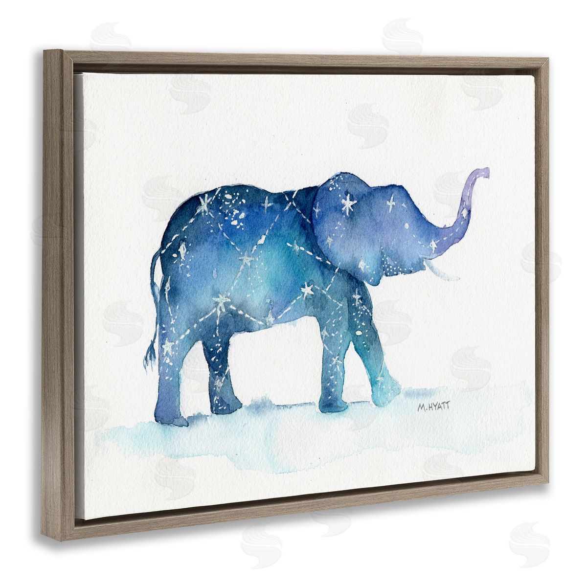 Melissa Hyatt Elephant March with Abstract Night Sky Constellation Brown Floater Frame Canvas Art