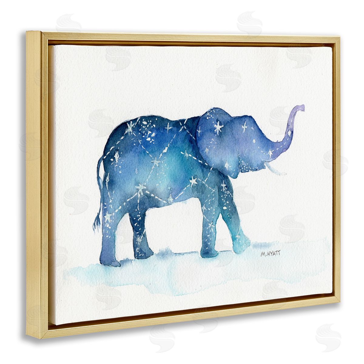 Melissa Hyatt Elephant March with Abstract Night Sky Constellation Gold Floater Frame Canvas Art