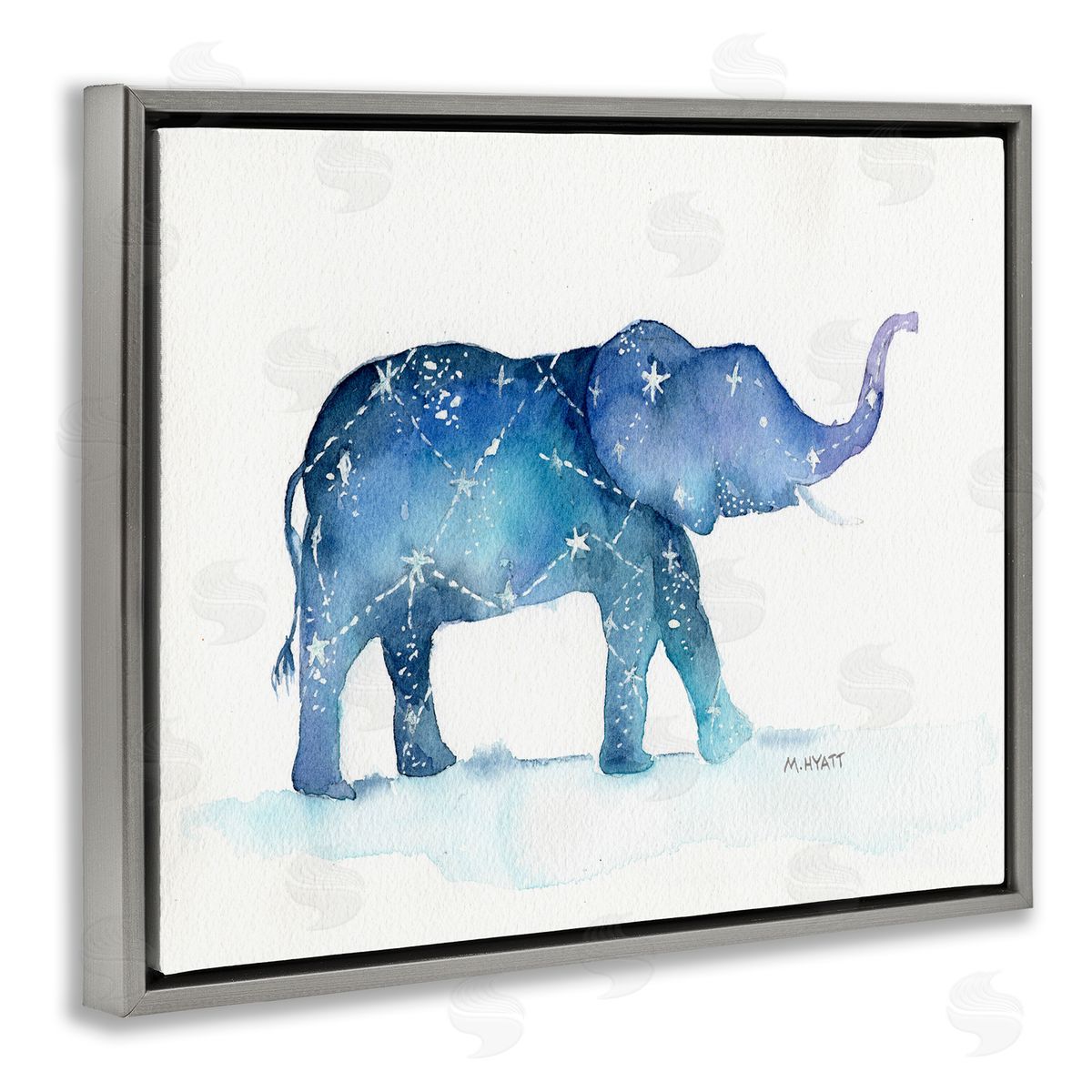 Melissa Hyatt Elephant March with Abstract Night Sky Constellation Gray Floater Frame Canvas Art