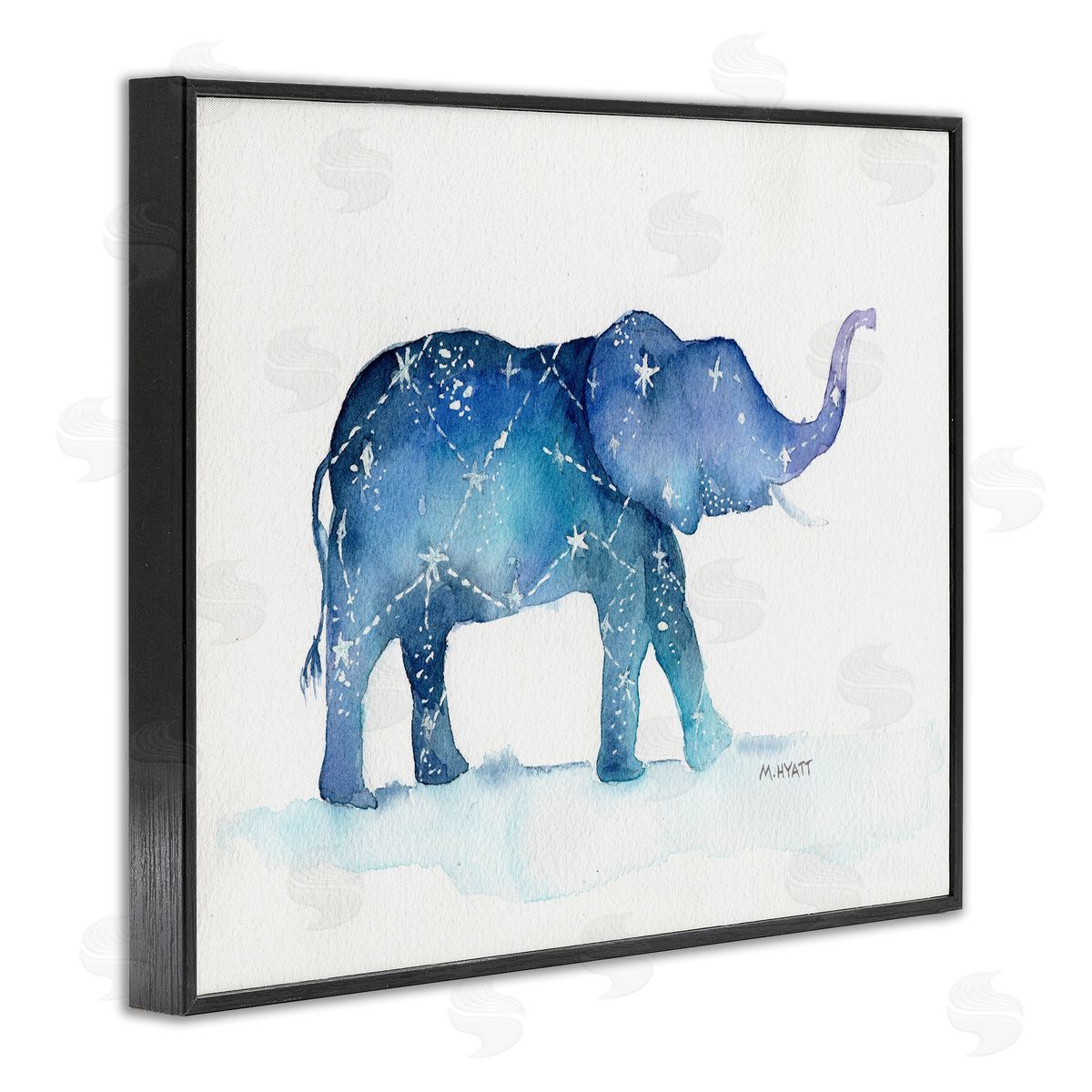 Melissa Hyatt Elephant March with Abstract Night Sky Constellation Black Framed Giclee Wall Art