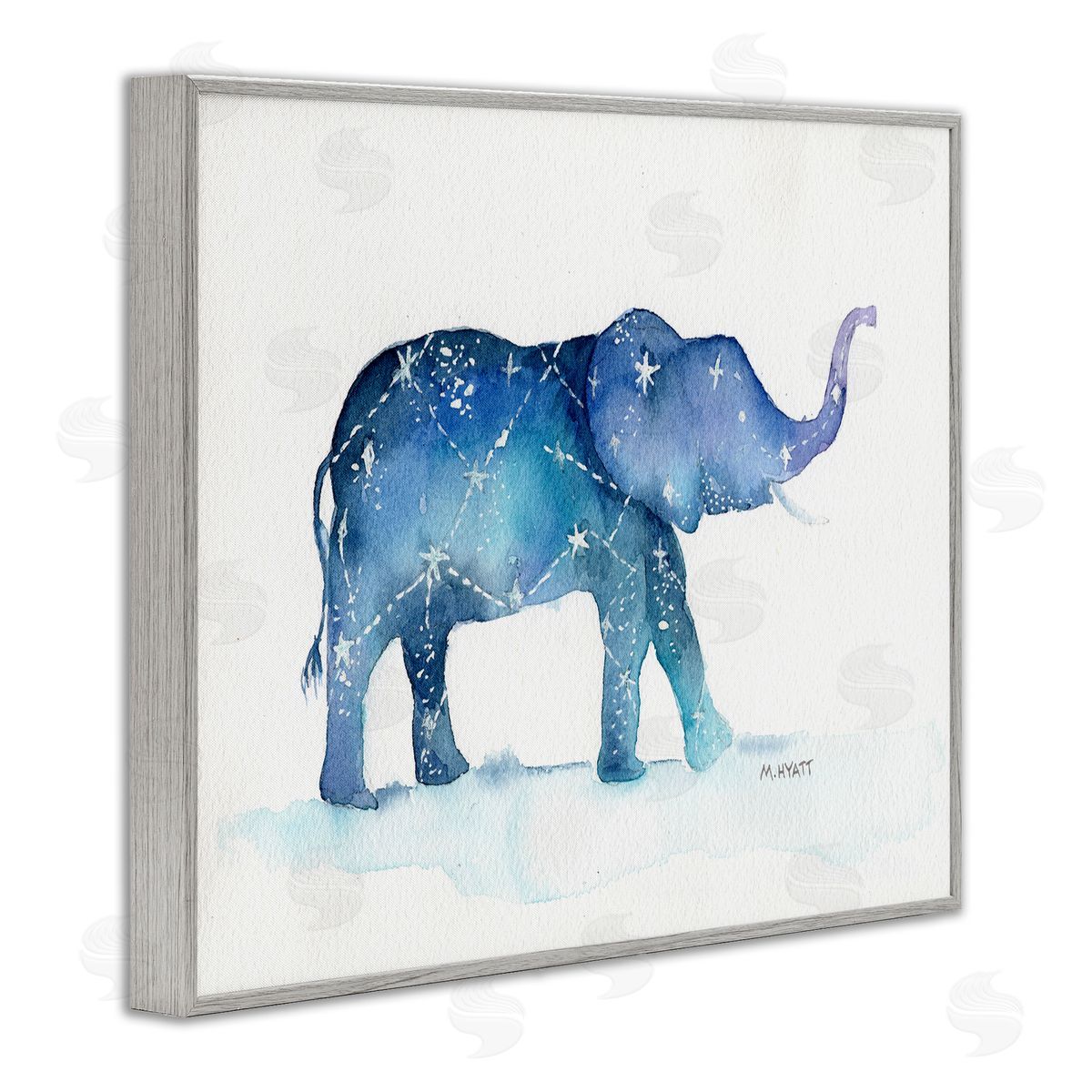 Melissa Hyatt Elephant March with Abstract Night Sky Constellation Gray Framed Giclee Wall Art