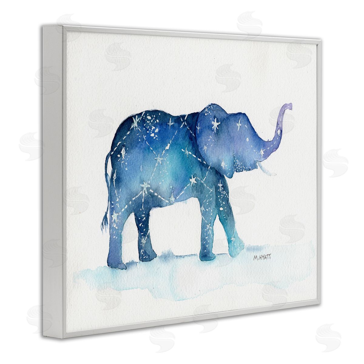 Melissa Hyatt Elephant March with Abstract Night Sky Constellation White Framed Giclee Wall Art