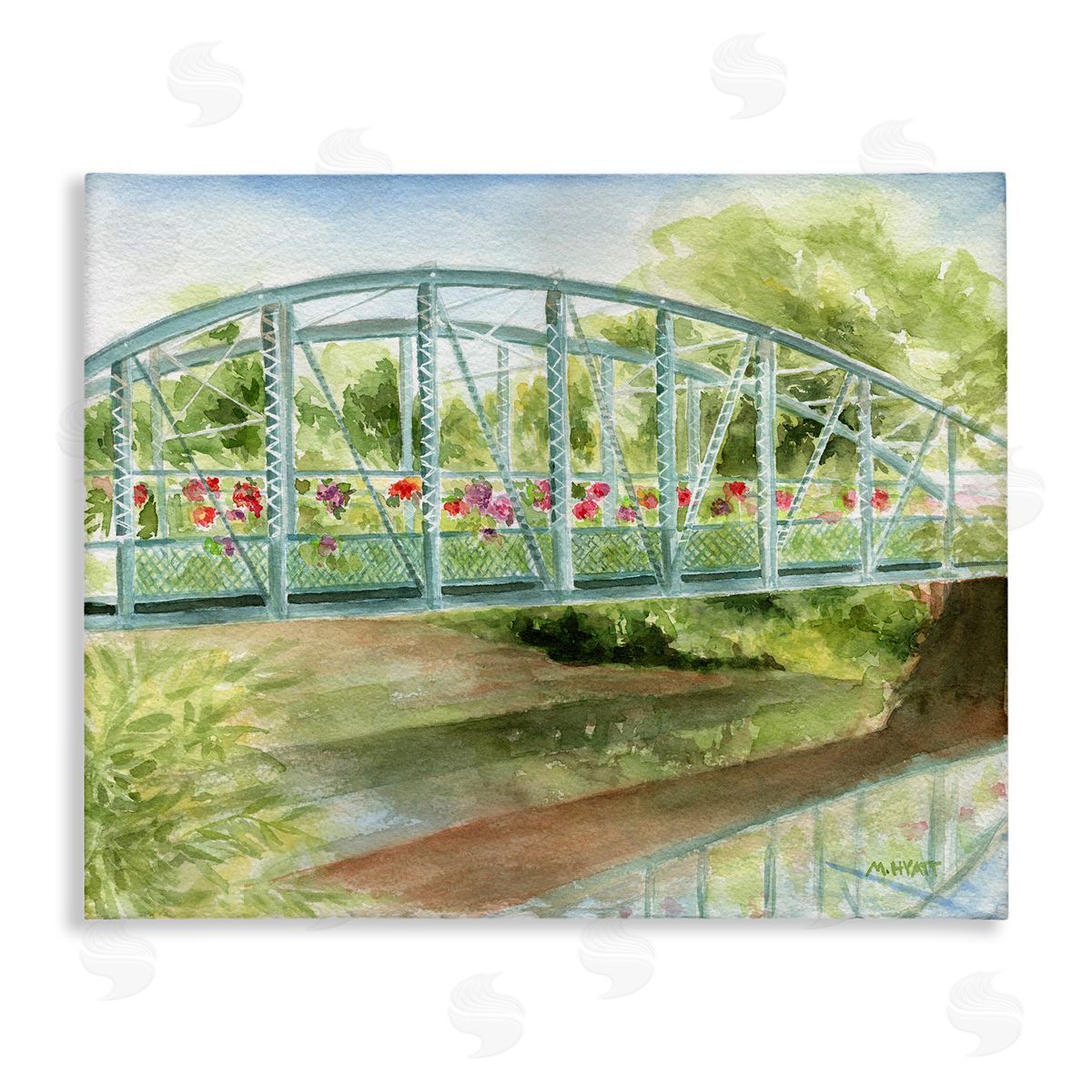 Melissa Hyatt Floral Road Bridge over Countryside Creek  Canvas Wall Art