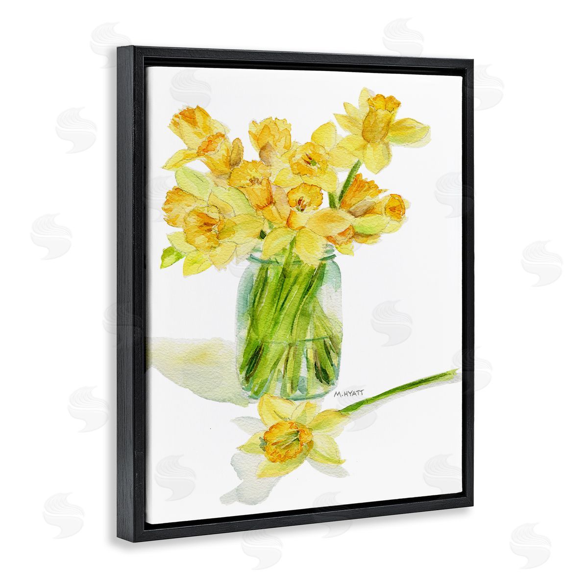 Melissa Hyatt Yellow Daffodil Bouquet in Canning Jar Black Floater Frame Canvas Art