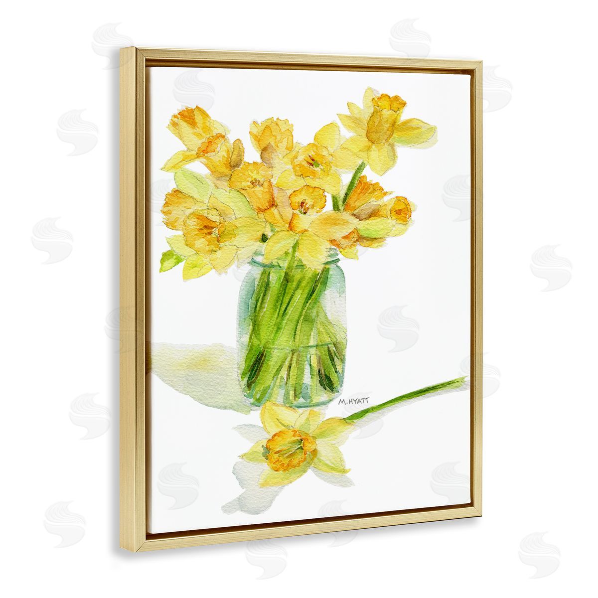Melissa Hyatt Yellow Daffodil Bouquet in Canning Jar Gold Floater Frame Canvas Art